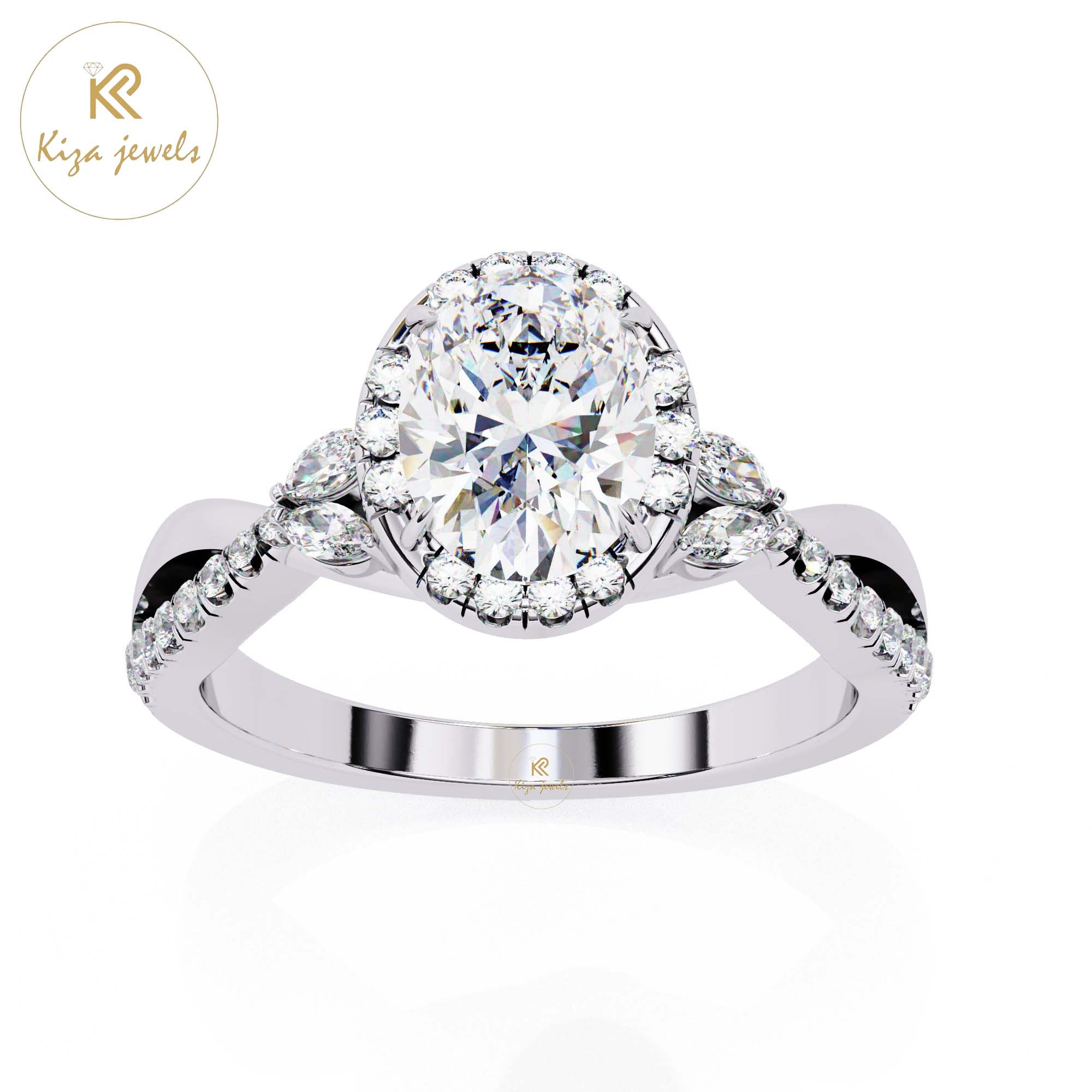 1.00 TDW Round & Oval & Marquise Cut Women's Halo Diamond Ring