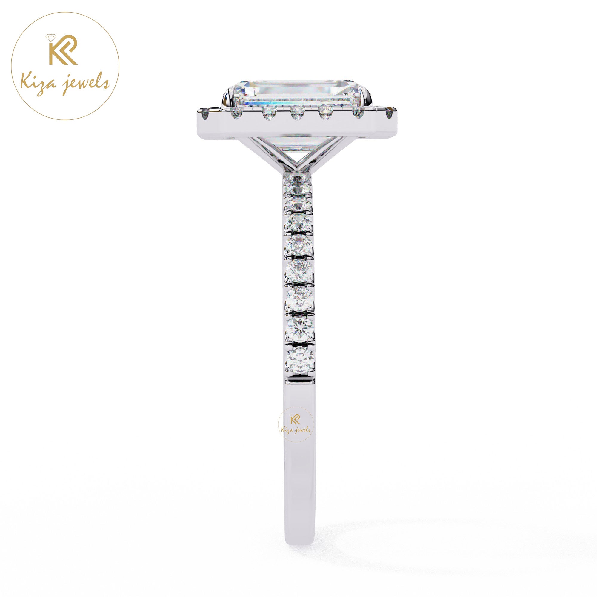 2.01 TDW Round & Emerald Cut Women's Diamond Halo Ring