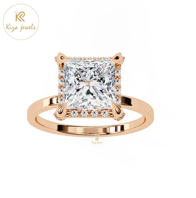 2.22 TDW Round & Princess Cut Women's Diamond Halo Ring