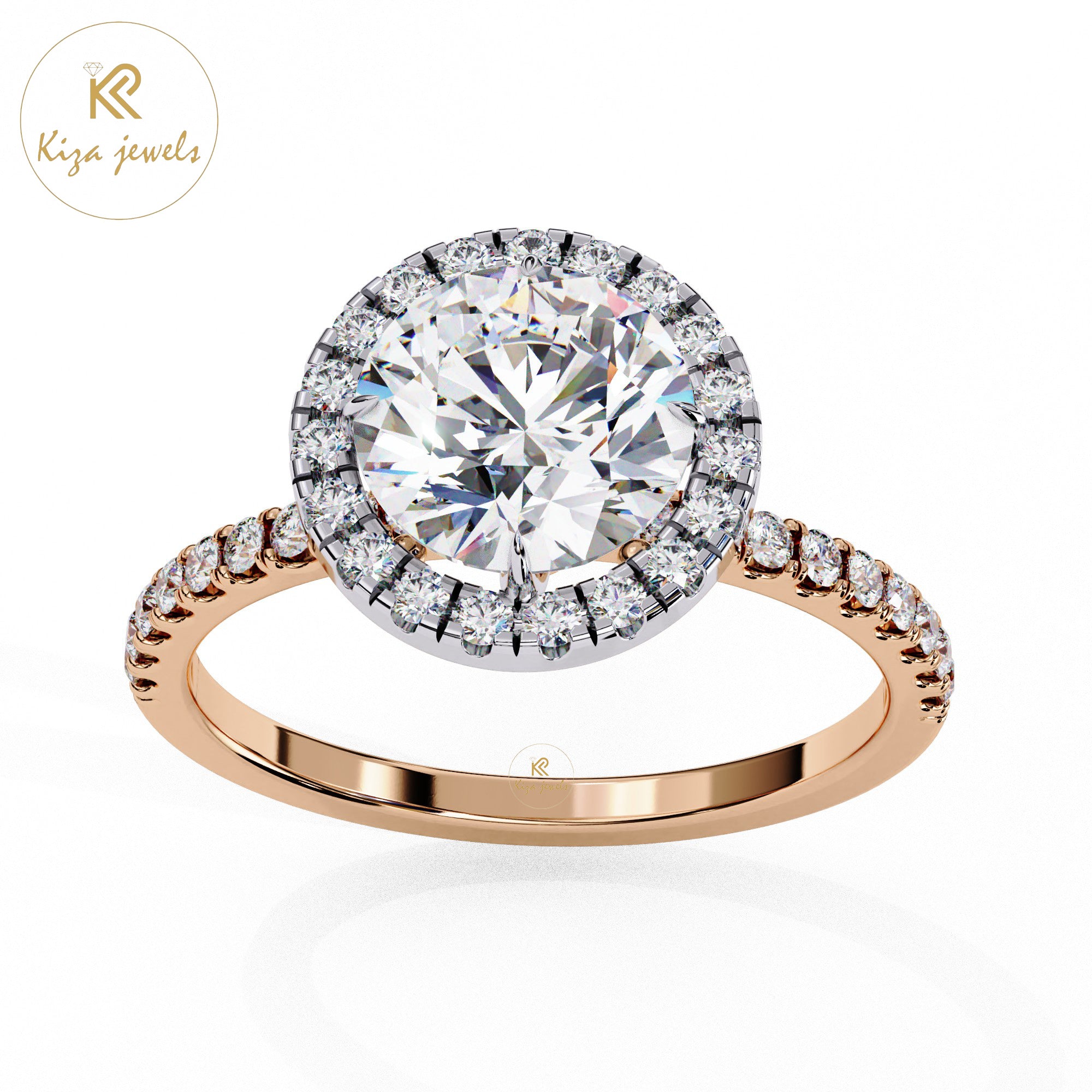 1.86 TDW Round Cut Women's Diamond Halo Ring