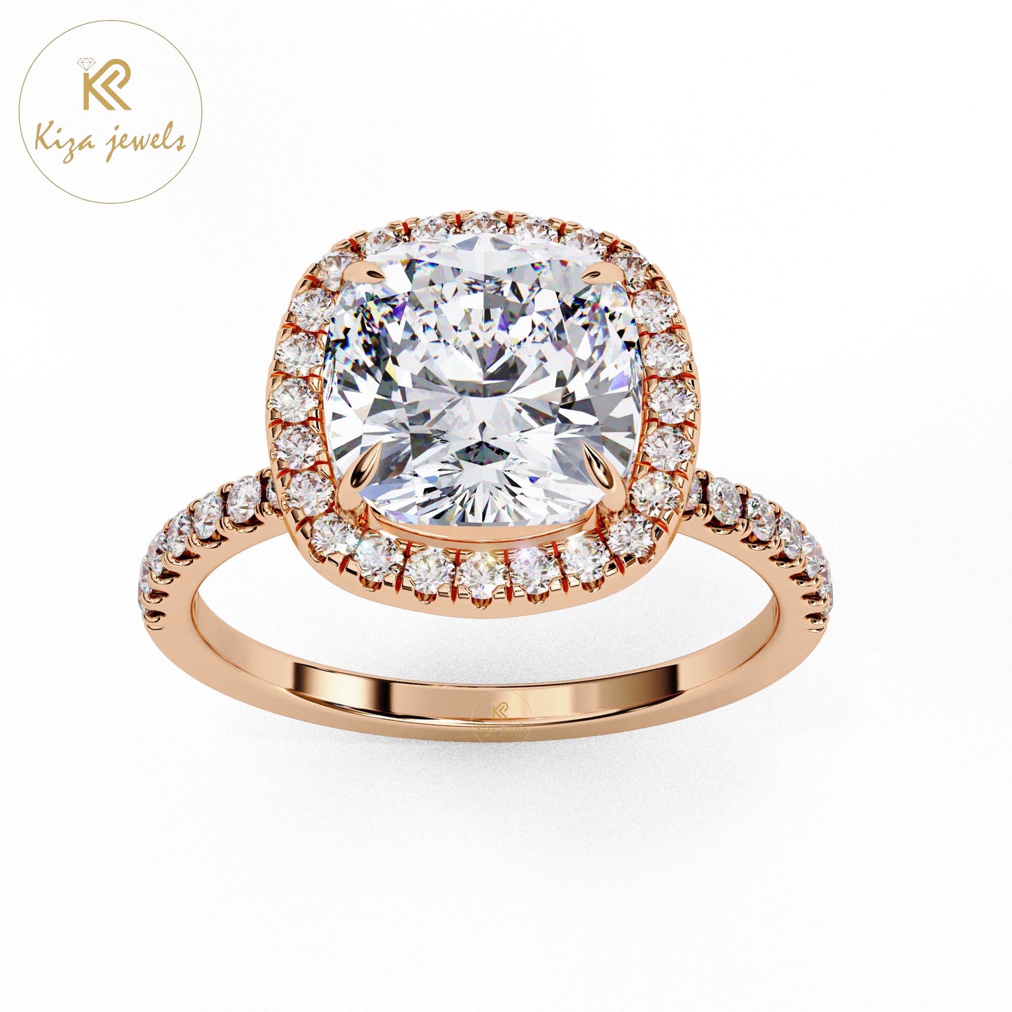 2.09 TDW Round & Cushion Cut Women's Diamond Halo Ring