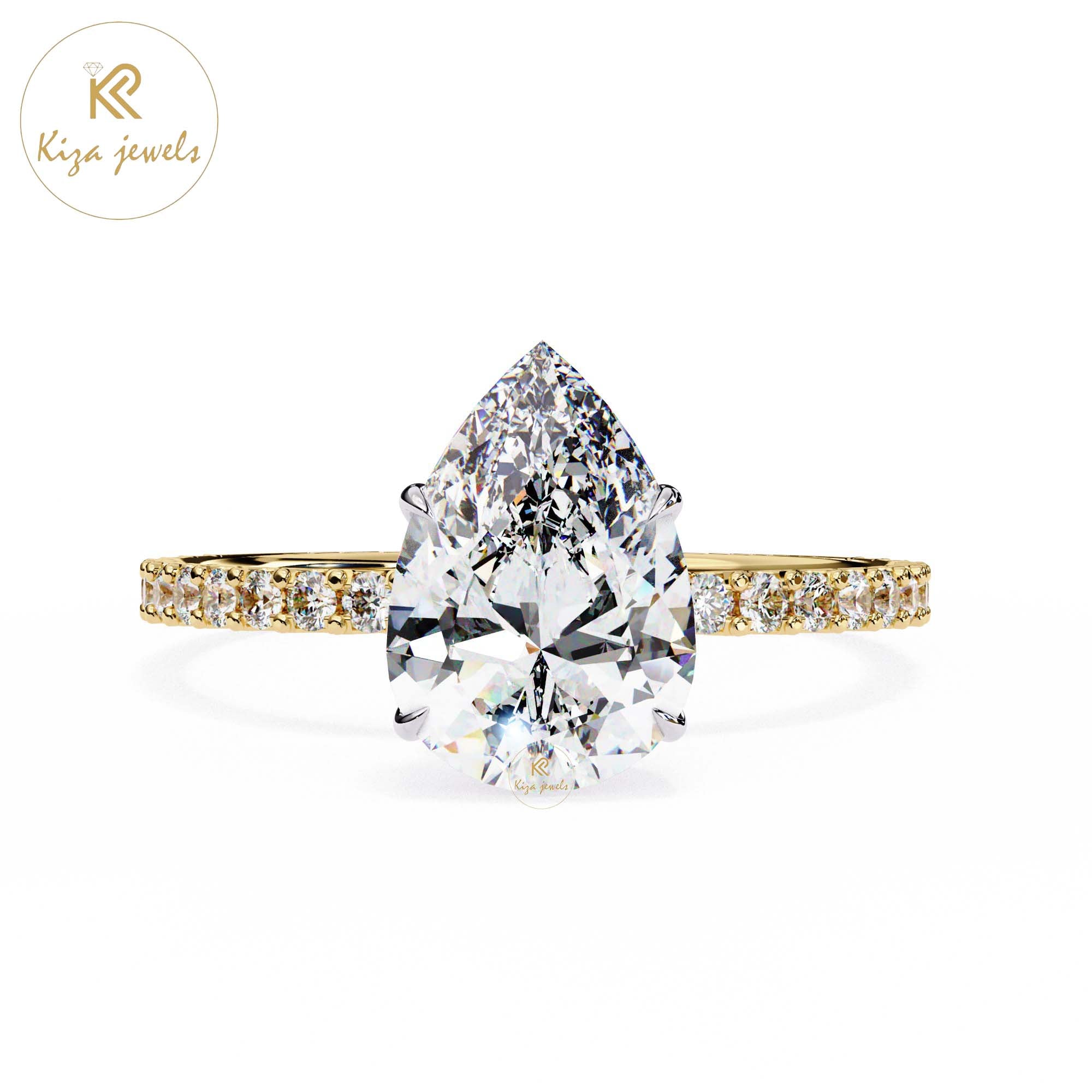 2.065 TDW Round & Pear Cut Women's Diamond Halo Ring