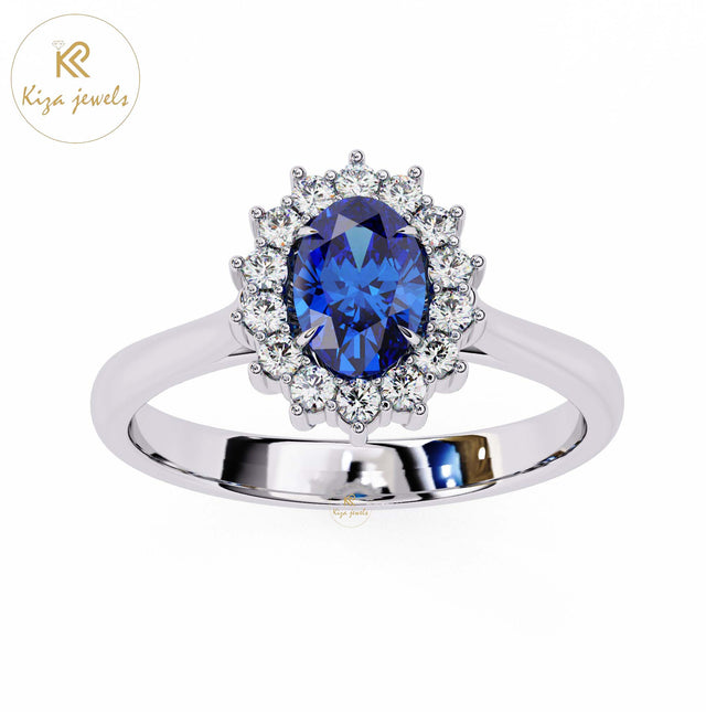 0.63 TDW G.Oval & Round Cut Women's Halo Diamond Ring
