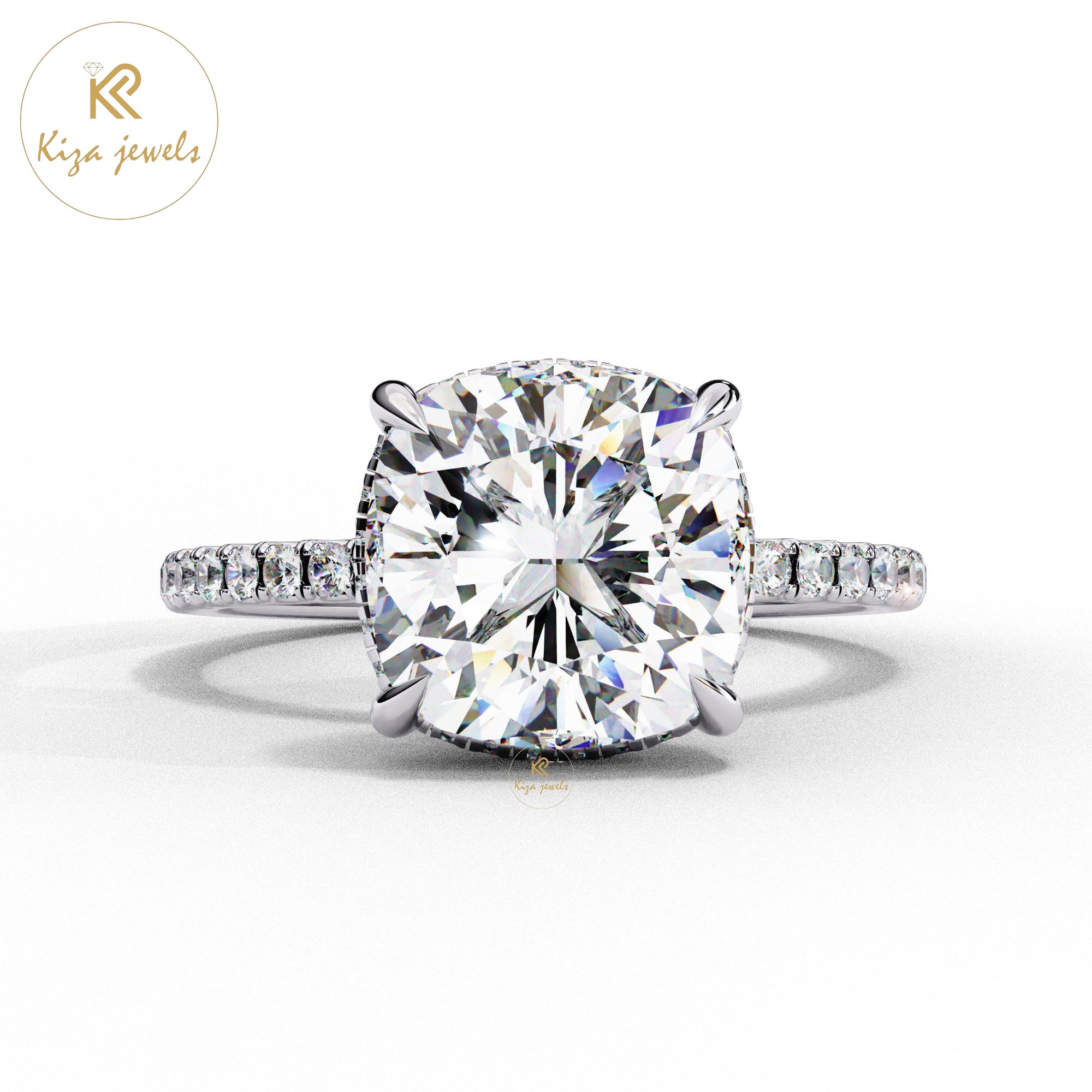 3.53 TDW Round & Cushion Cut Women's Diamond Halo Ring