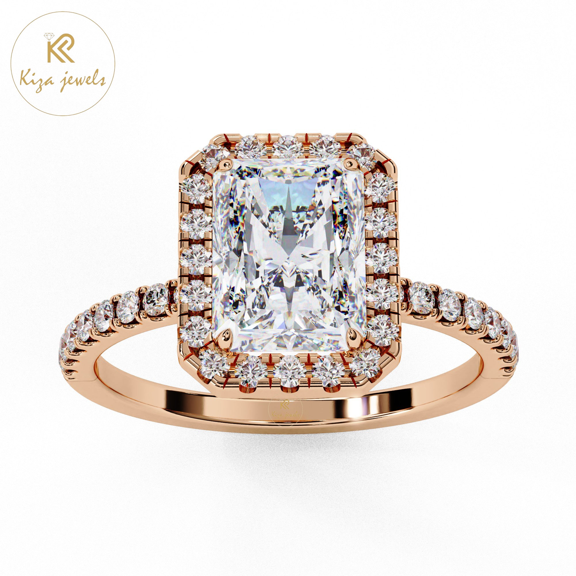 2.01 TDW Round & Radiant Cut Women's Diamond Halo Ring