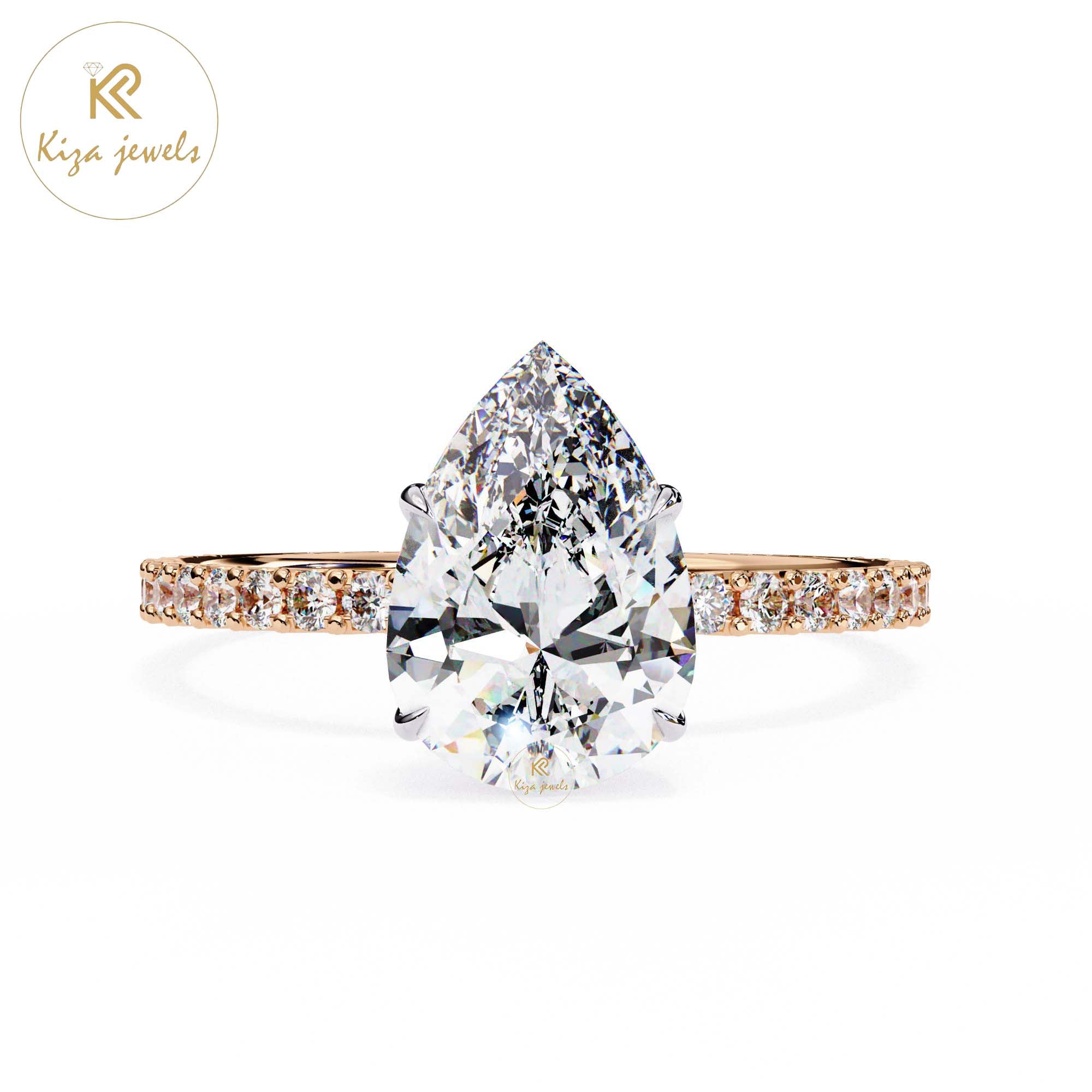 2.065 TDW Round & Pear Cut Women's Diamond Halo Ring