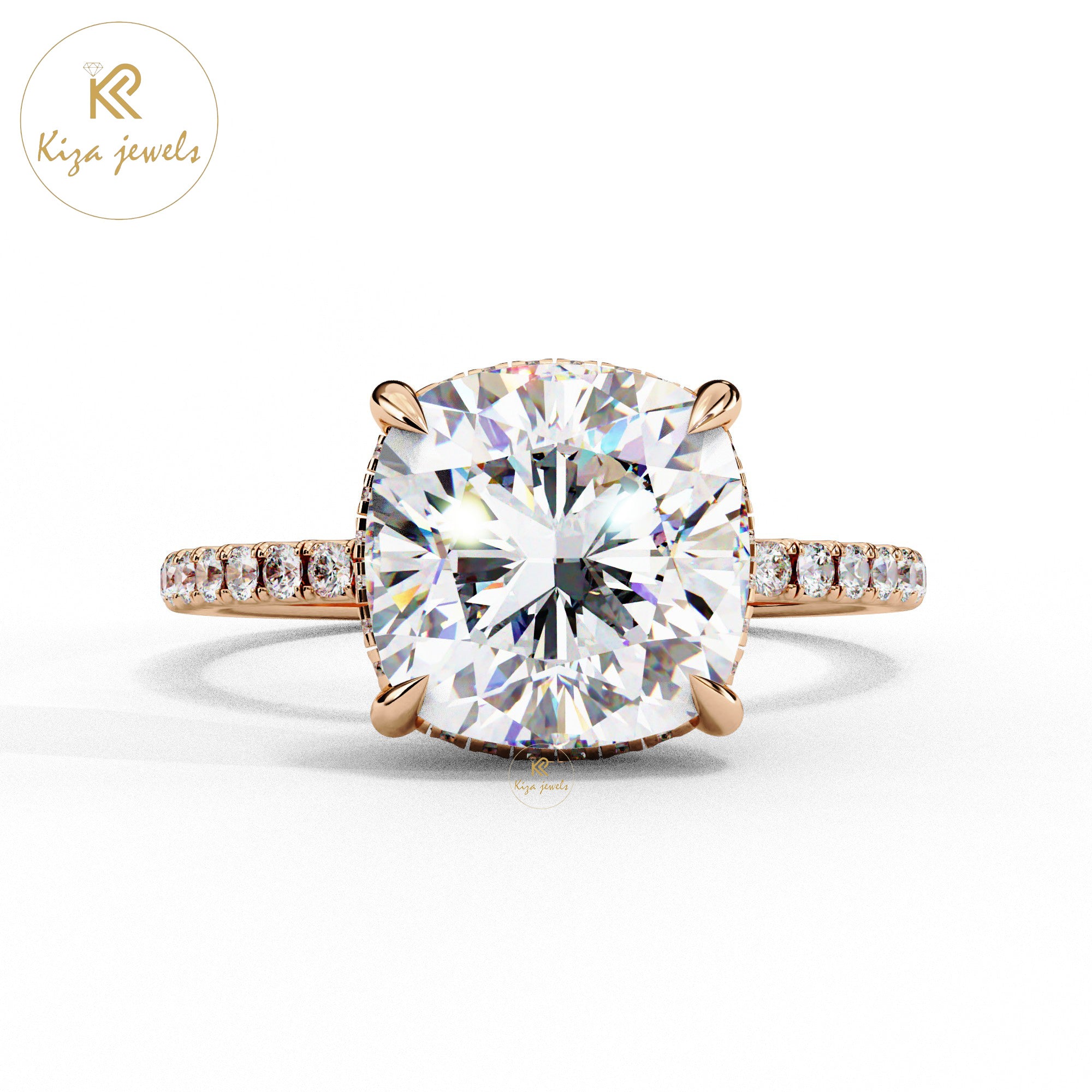 3.53 TDW Round & Cushion Cut Women's Diamond Halo Ring