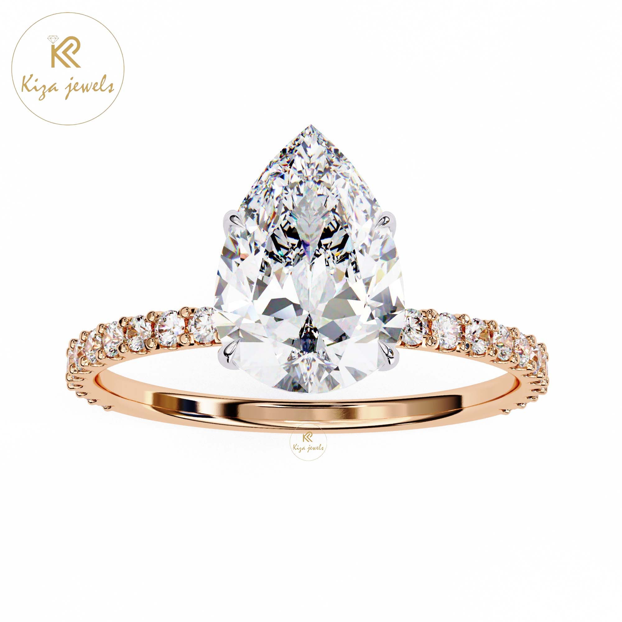 2.065 TDW Round & Pear Cut Women's Diamond Halo Ring