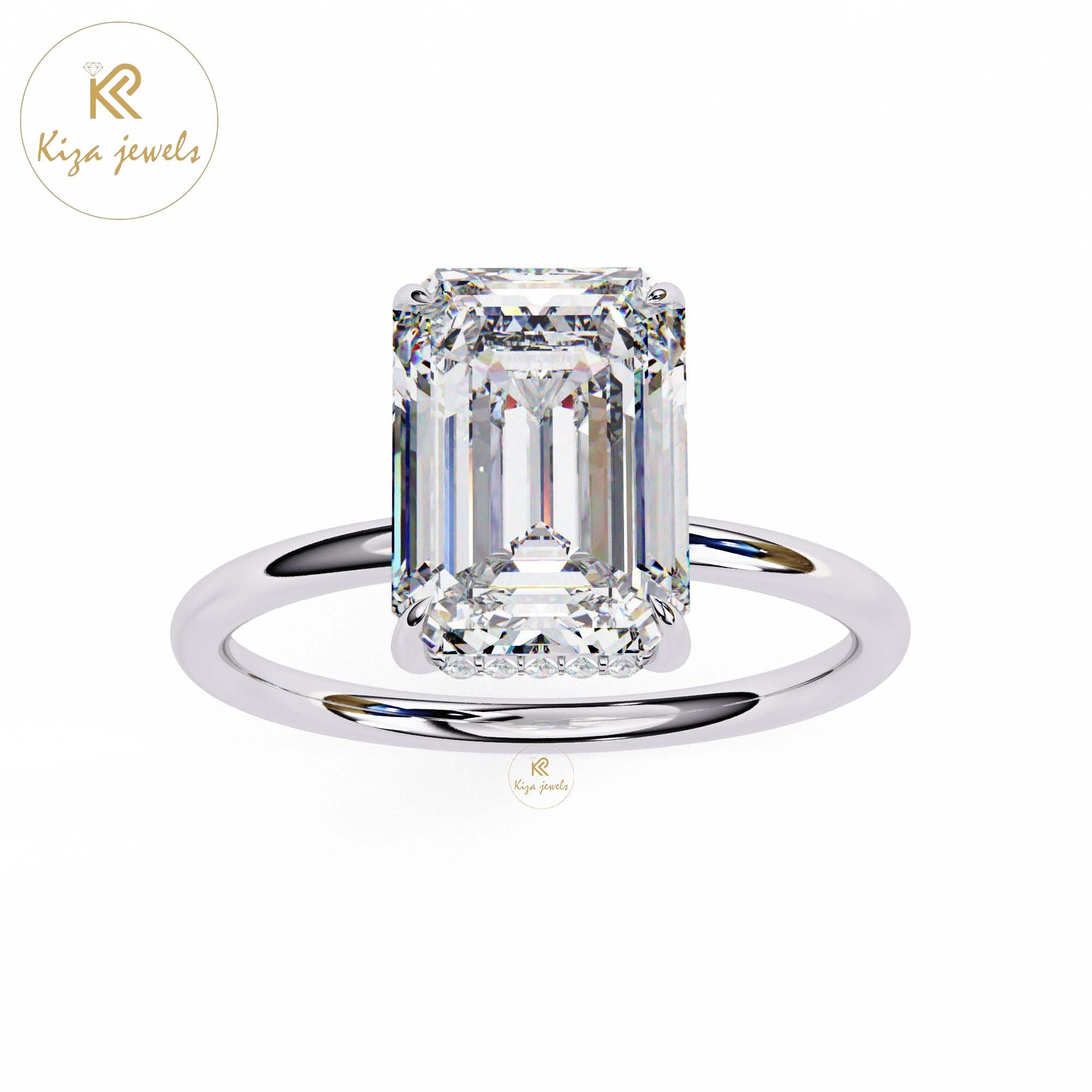 2.62 TDW Emerald & Round Cut Women's Diamond Halo Ring