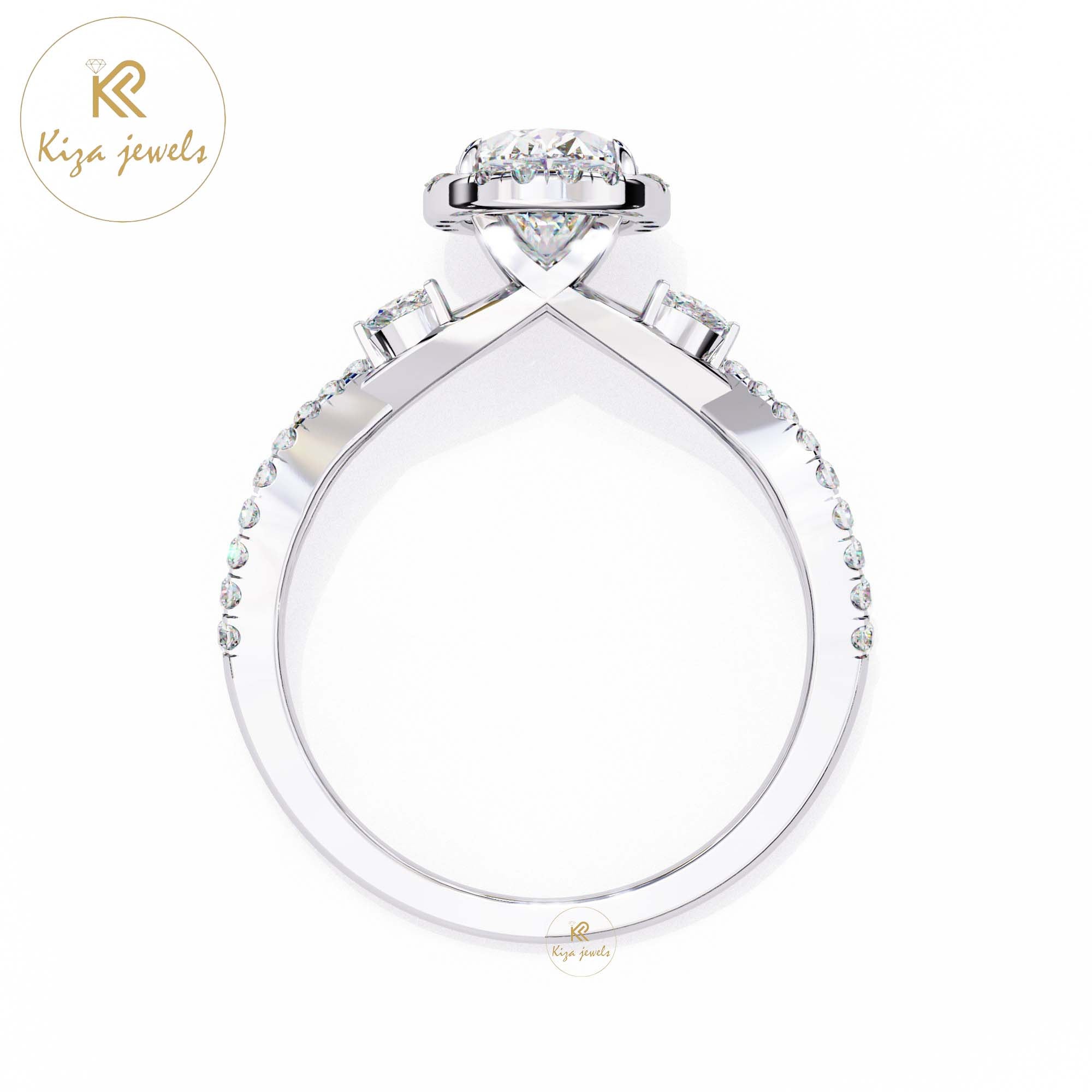 1.00 TDW Round & Oval & Marquise Cut Women's Halo Diamond Ring