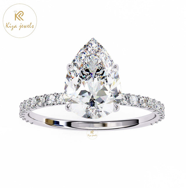 2.065 TDW Round & Pear Cut Women's Diamond Halo Ring