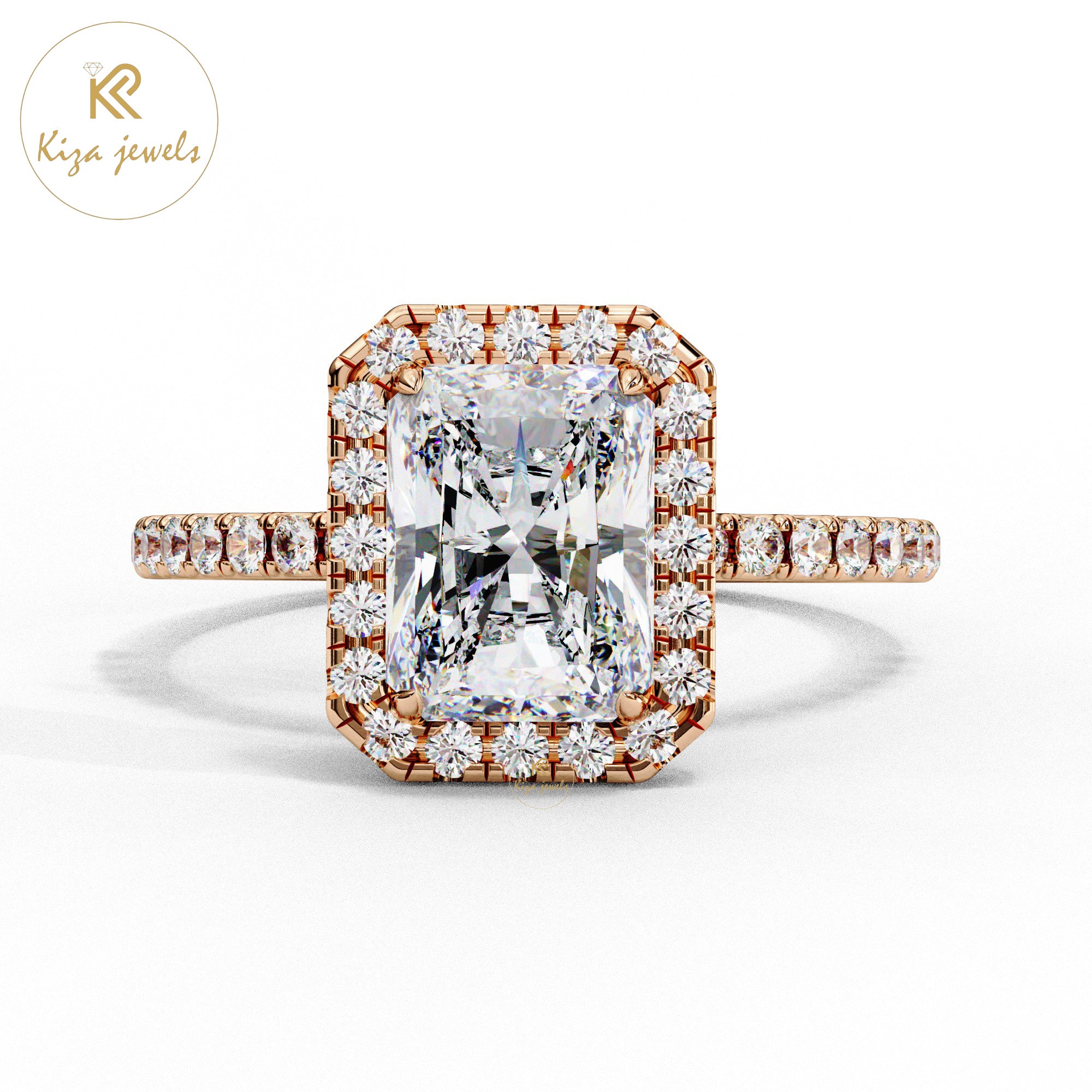 2.01 TDW Round & Radiant Cut Women's Diamond Halo Ring