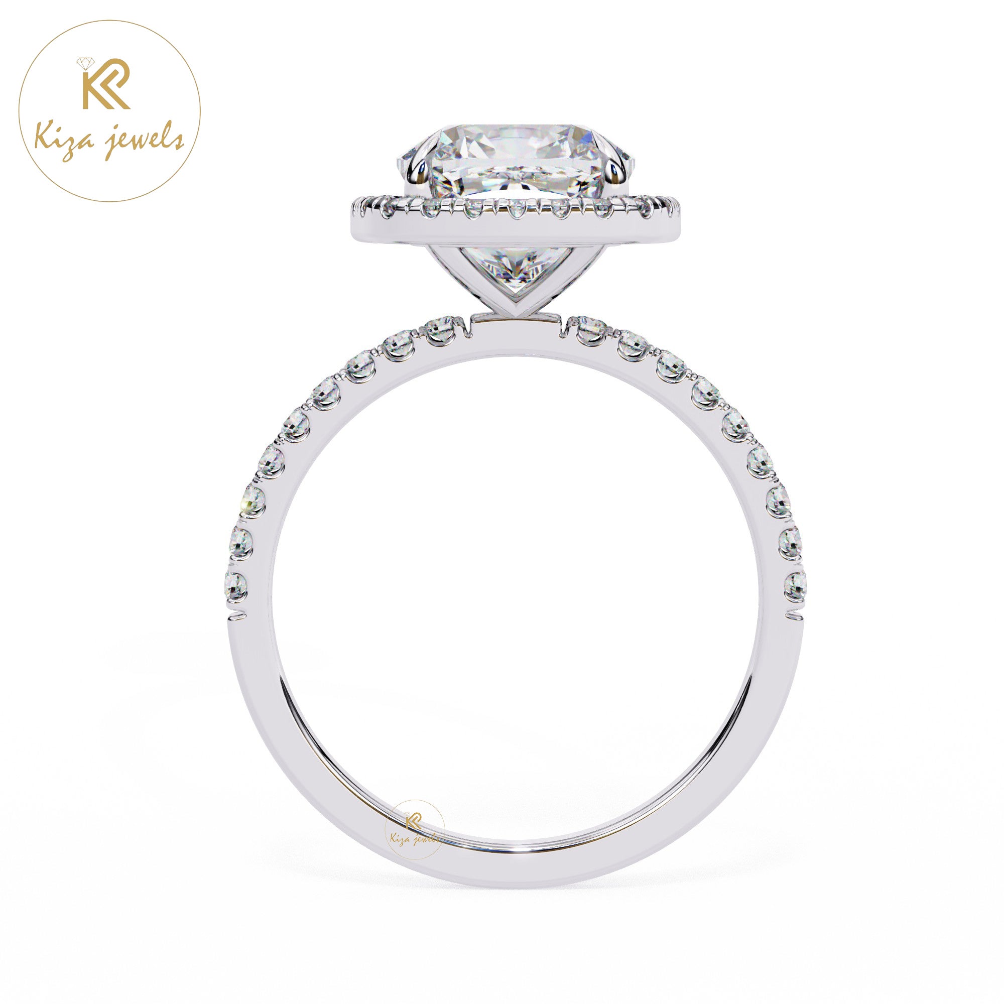 2.09 TDW Round & Cushion Cut Women's Diamond Halo Ring