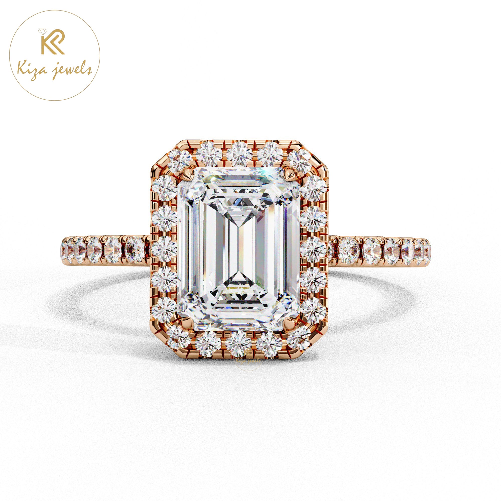 2.01 TDW Round & Emerald Cut Women's Diamond Halo Ring