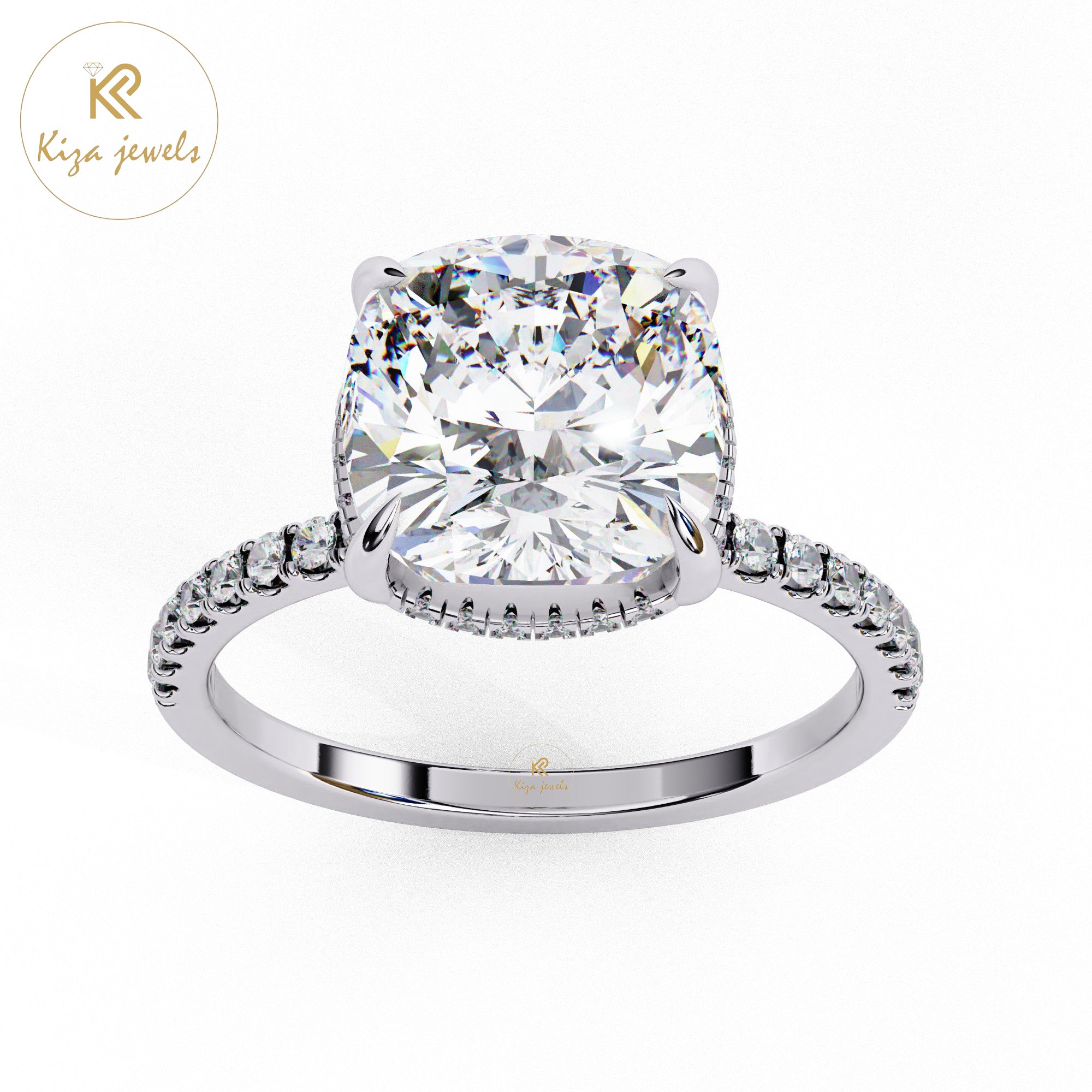 3.53 TDW Round & Cushion Cut Women's Diamond Halo Ring