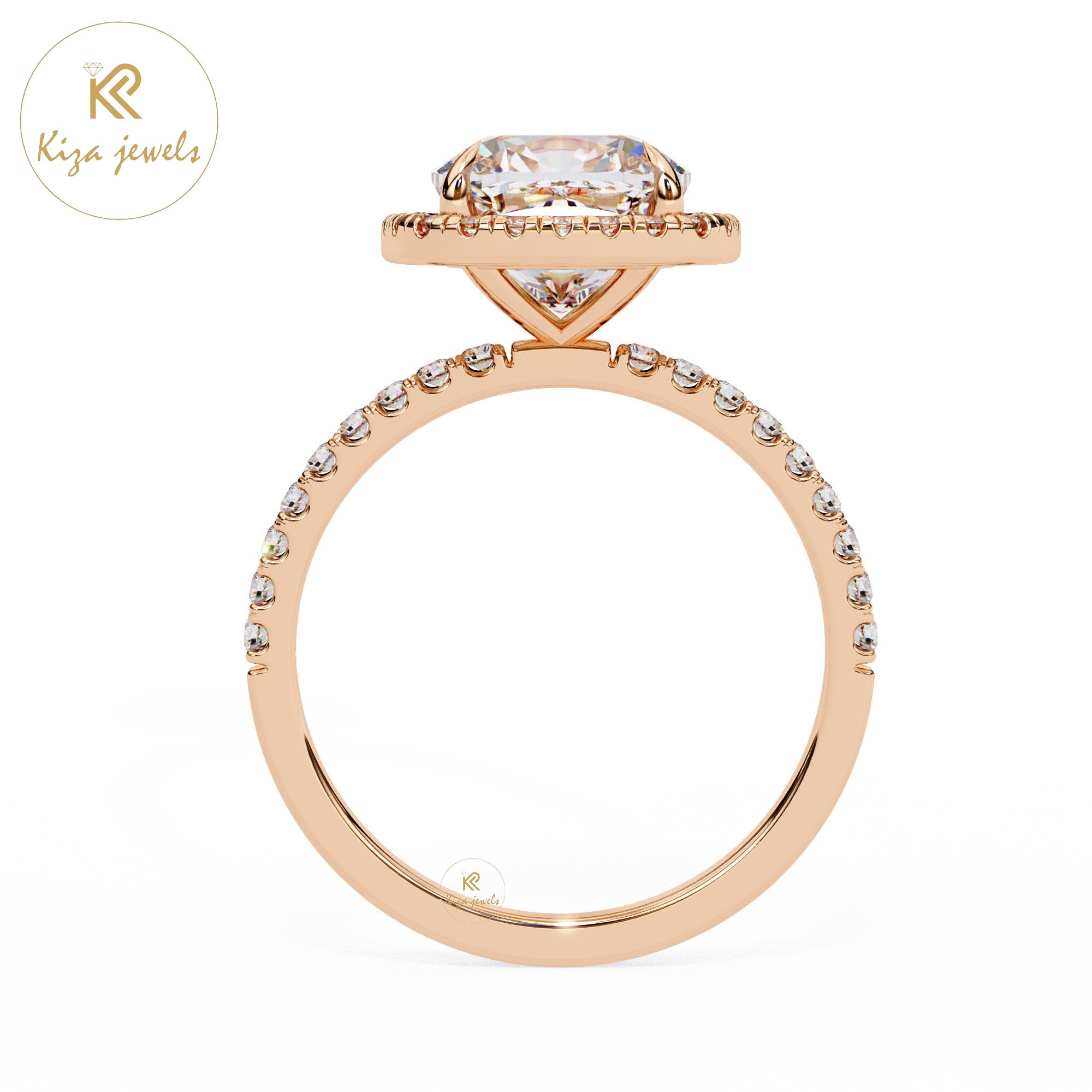 2.09 TDW Round & Cushion Cut Women's Diamond Halo Ring