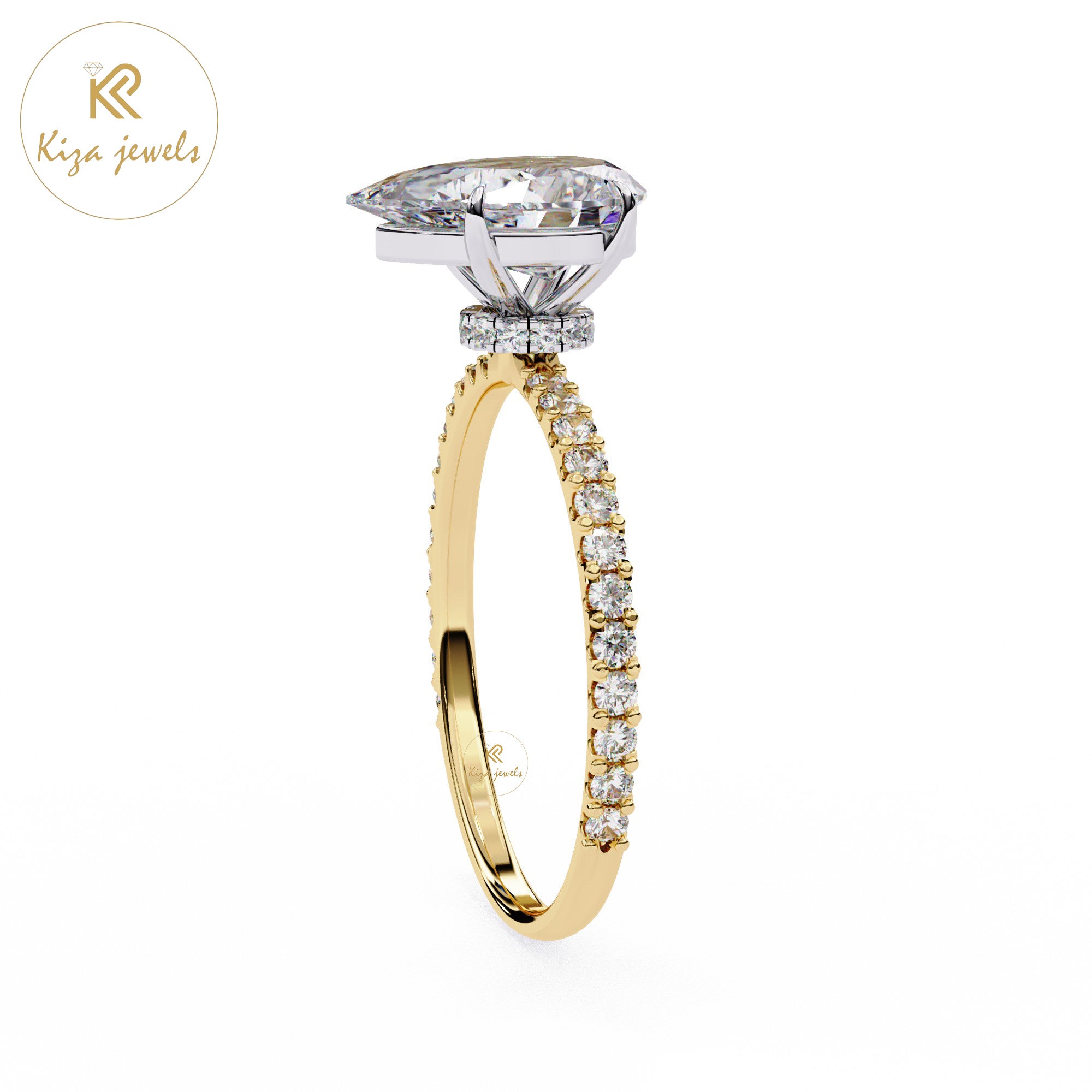 2.065 TDW Round & Pear Cut Women's Diamond Halo Ring