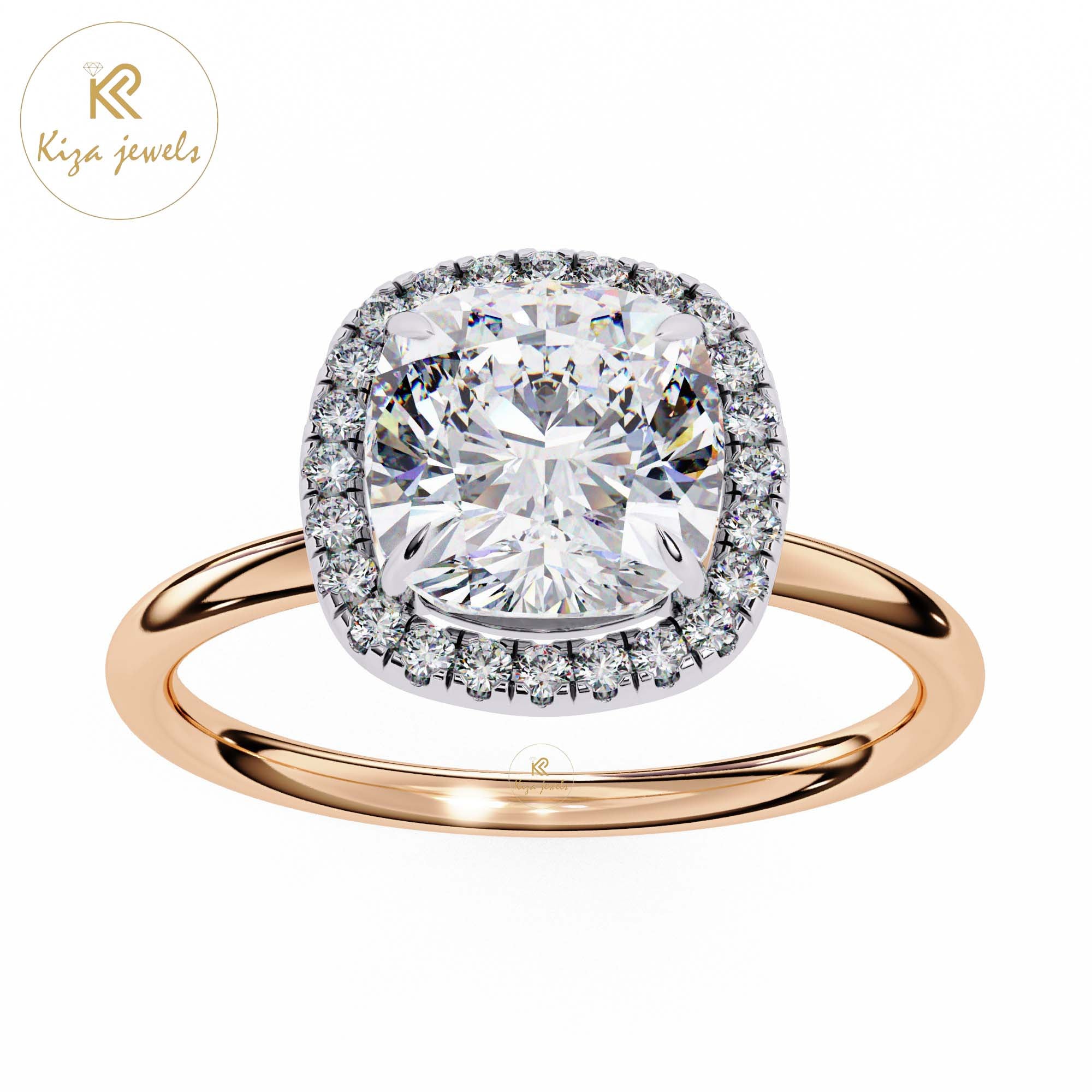 1.91 TDW Round & Cushion Cut Women's Diamond Halo Ring