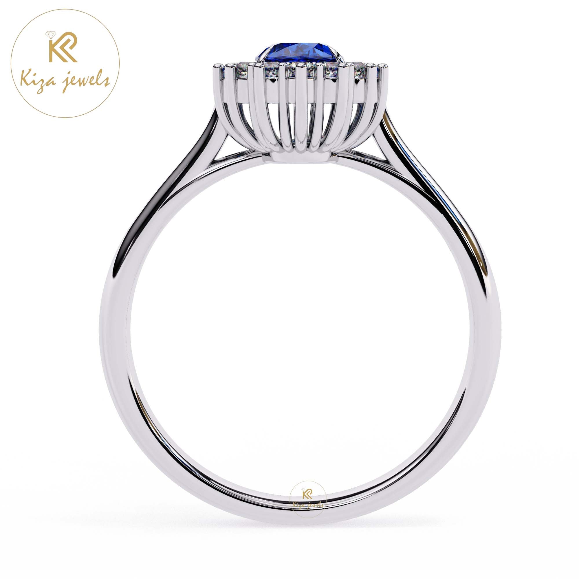 0.63 TDW G.Oval & Round Cut Women's Halo Diamond Ring