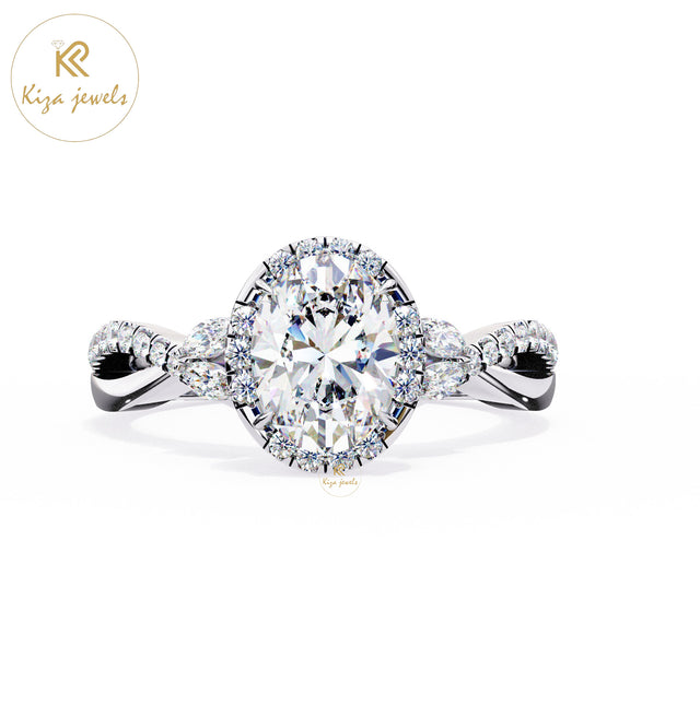 1.00 TDW Round & Oval & Marquise Cut Women's Halo Diamond Ring