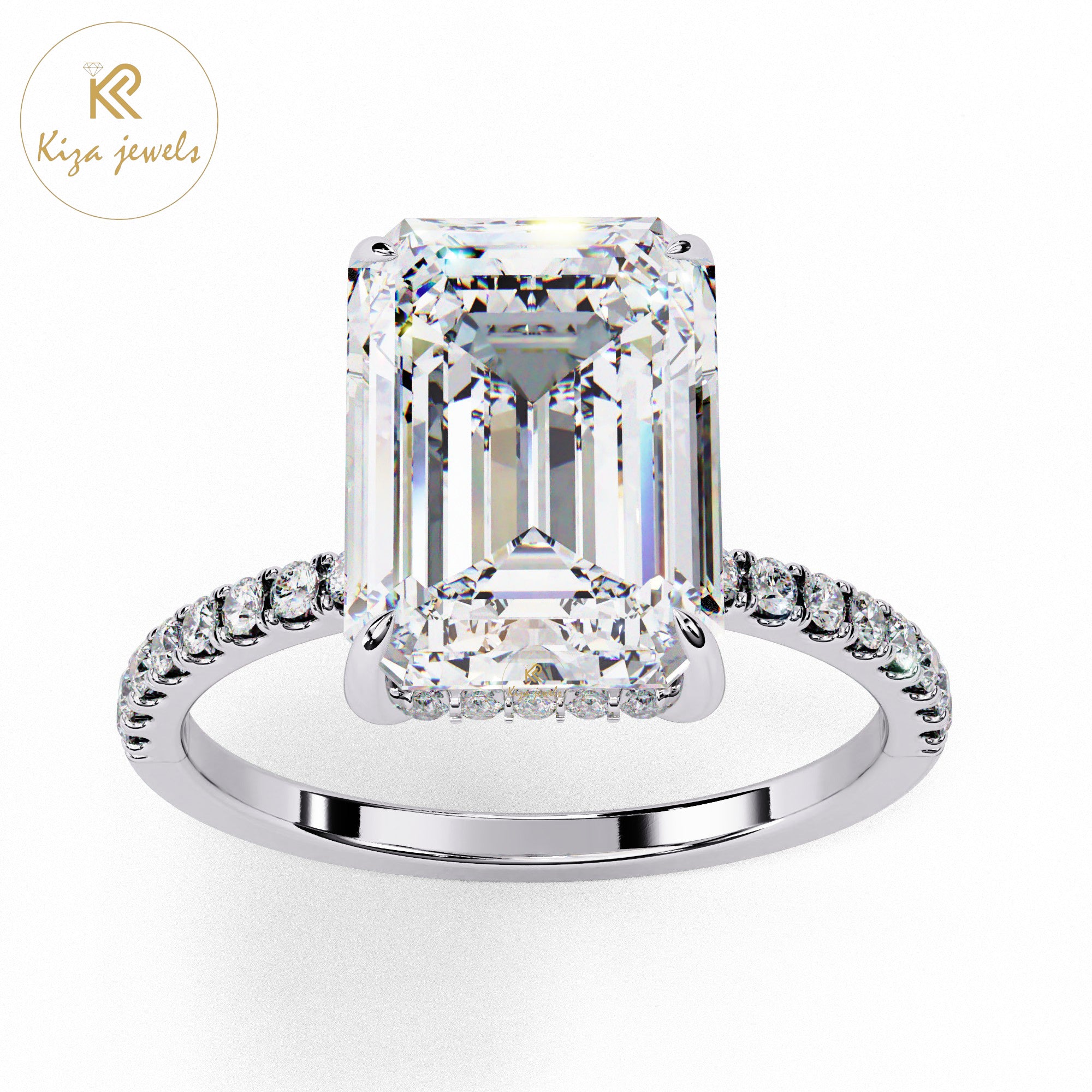 2.80 TDW Round & Emerald Cut Women's Diamond Halo Ring