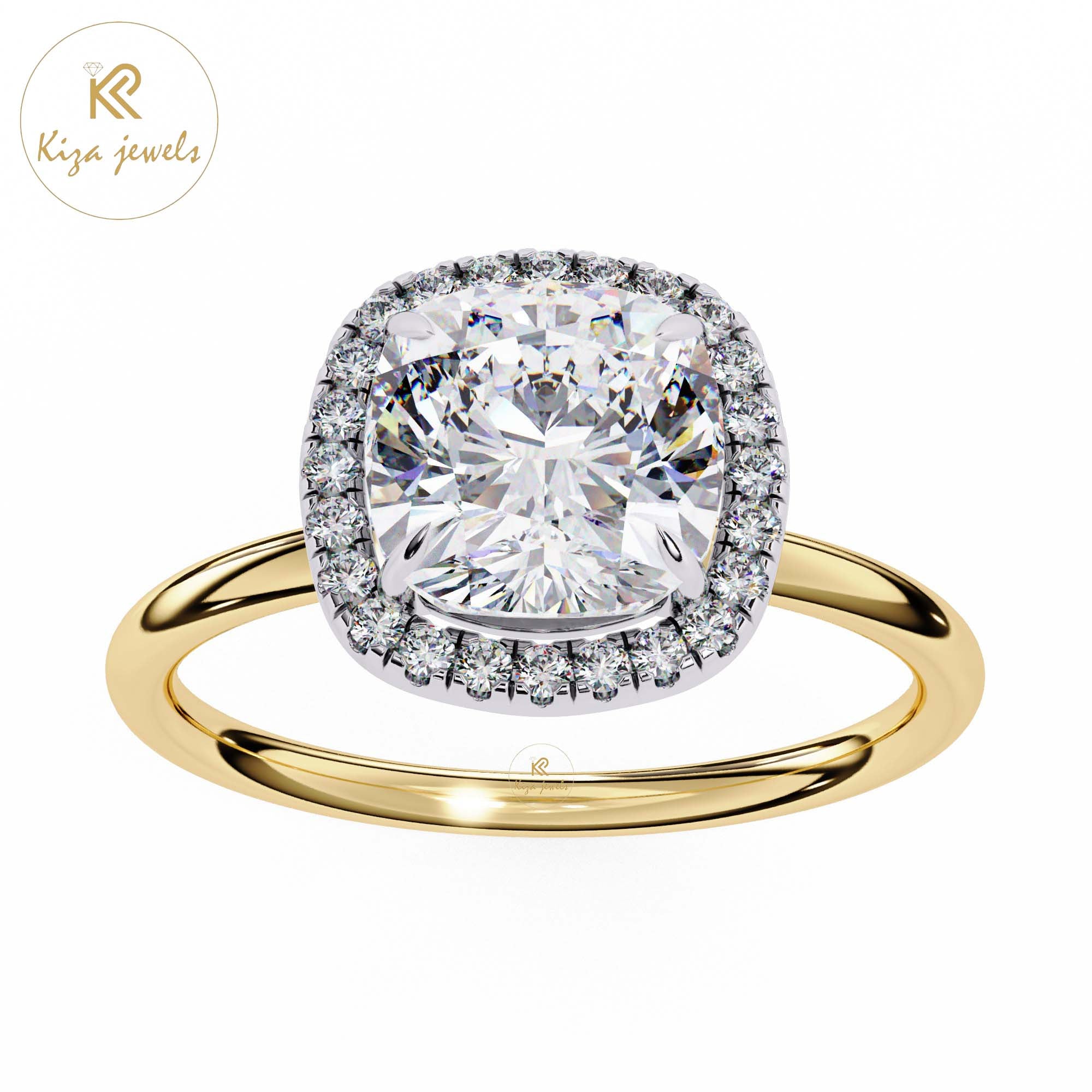 1.91 TDW Round & Cushion Cut Women's Diamond Halo Ring