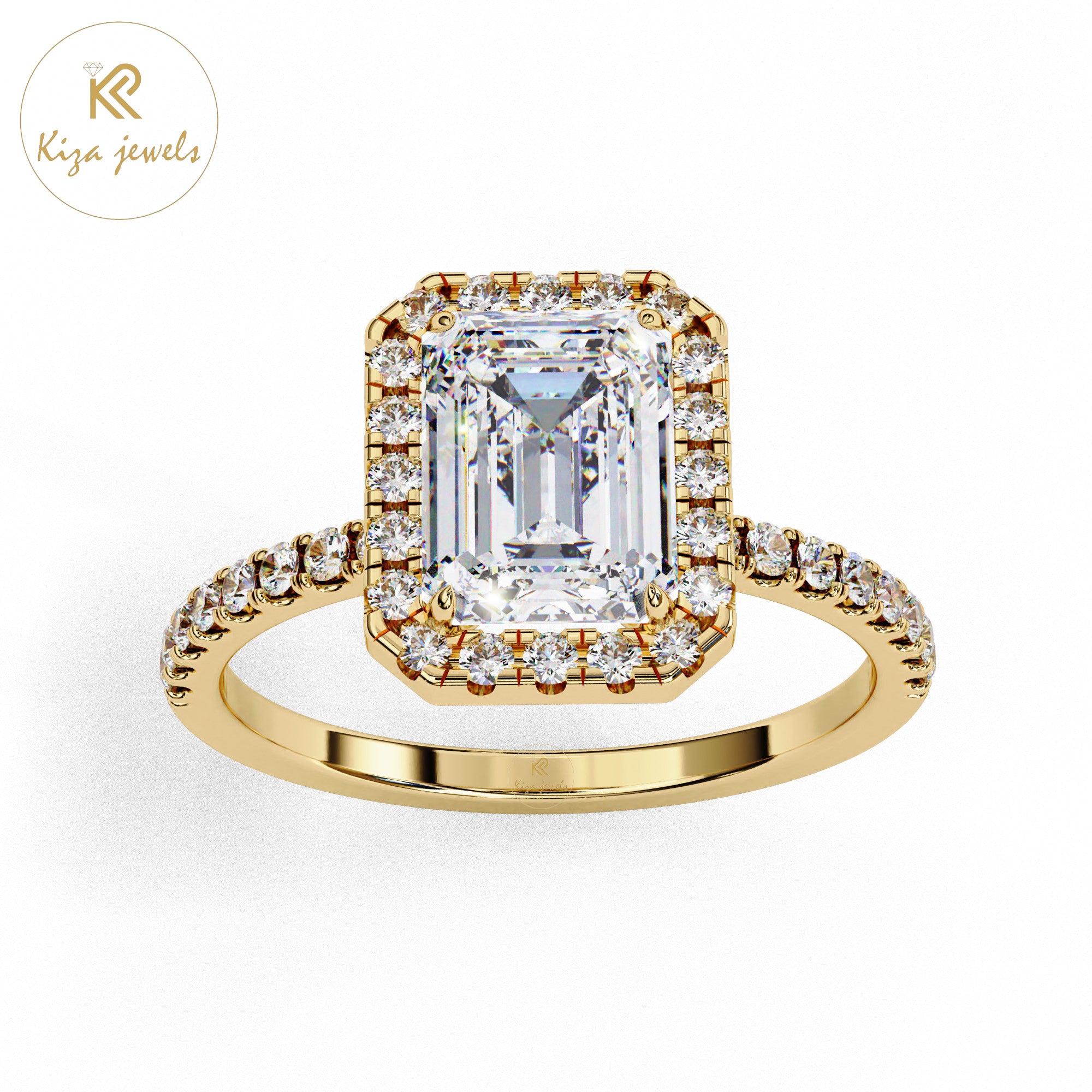 2.01 TDW Round & Emerald Cut Women's Diamond Halo Ring