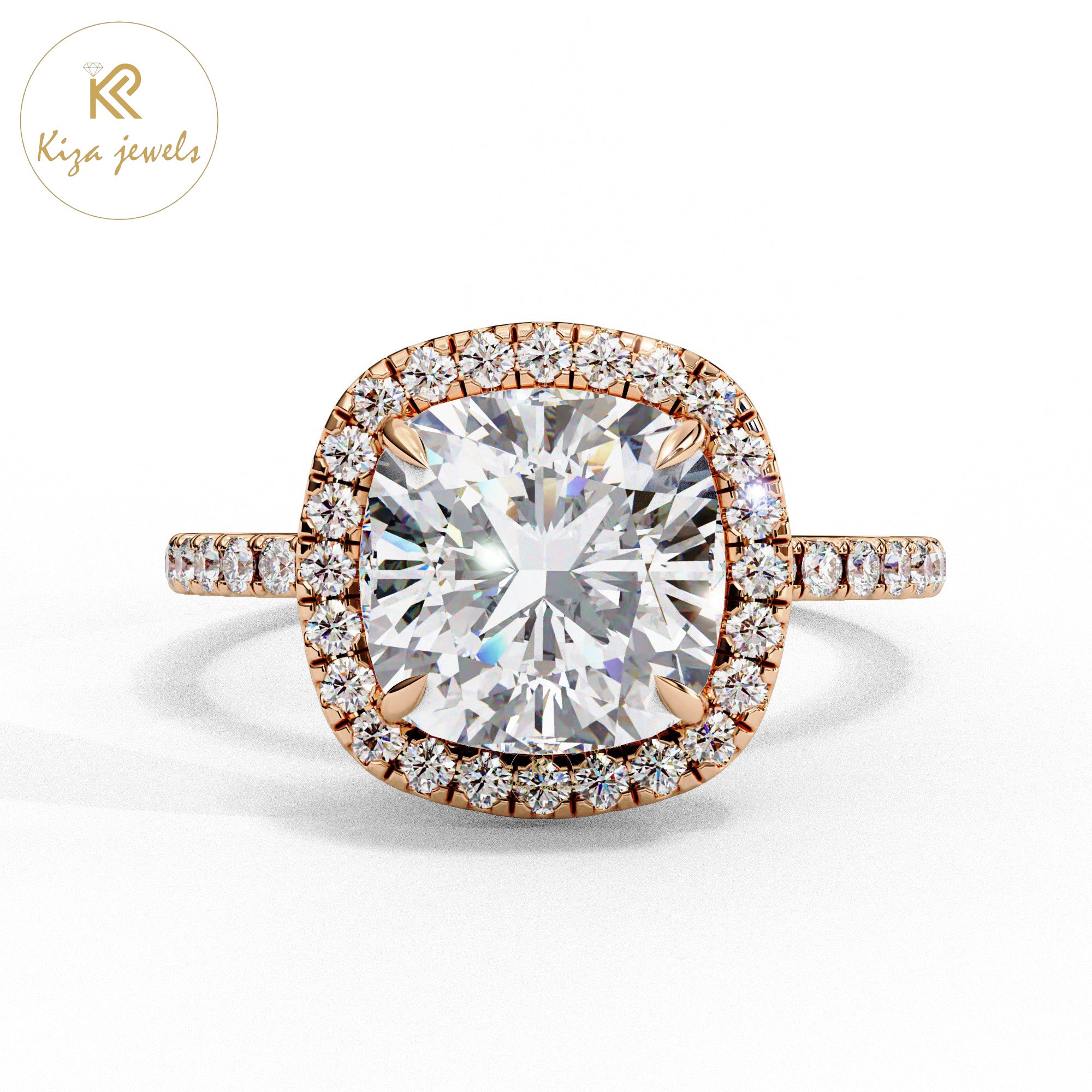 2.09 TDW Round & Cushion Cut Women's Diamond Halo Ring