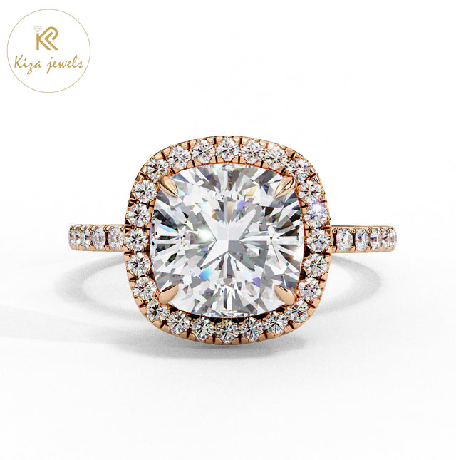 2.09 TDW Round & Cushion Cut Women's Diamond Halo Ring