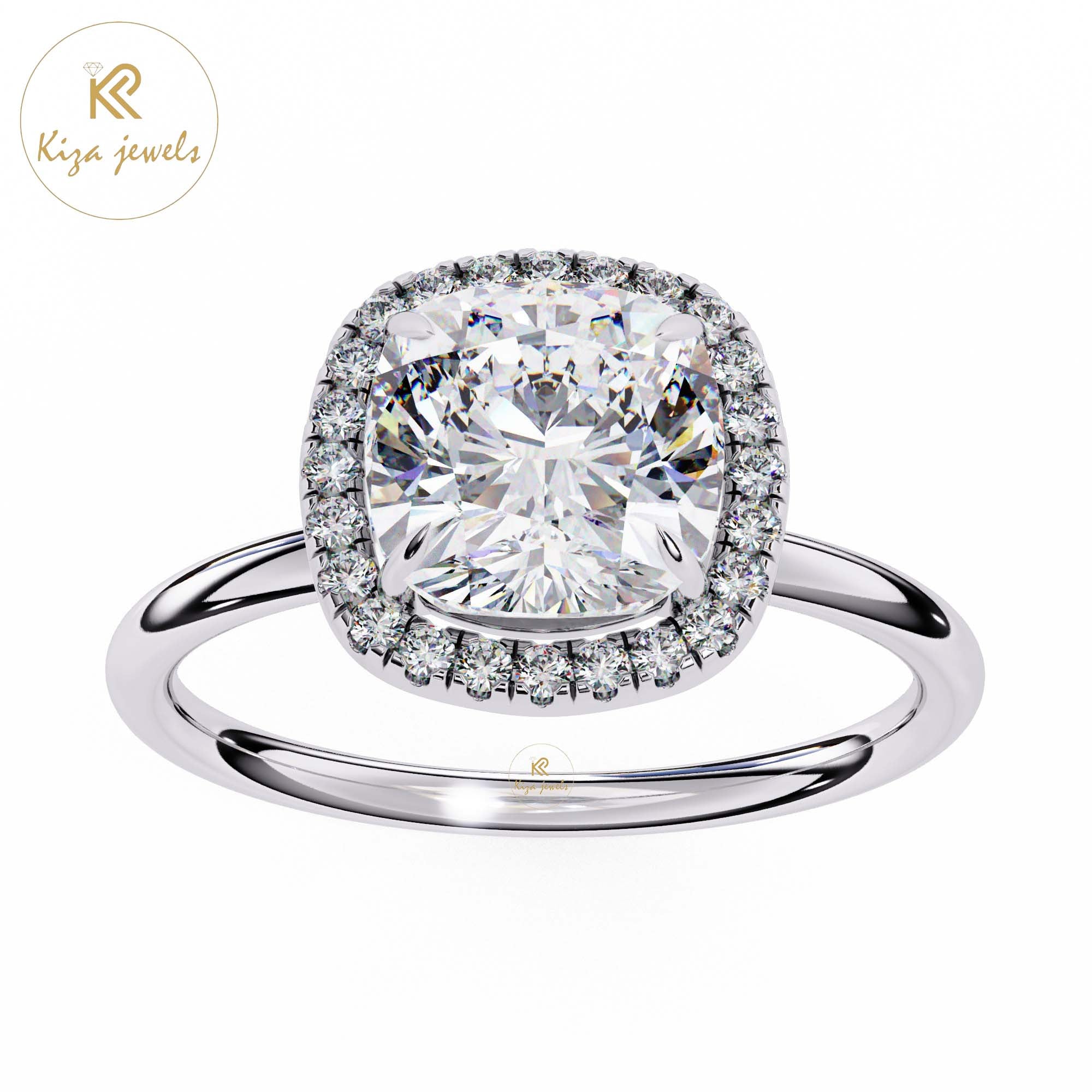 1.91 TDW Round & Cushion Cut Women's Diamond Halo Ring