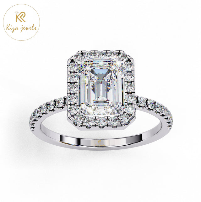 2.01 TDW Round & Emerald Cut Women's Diamond Halo Ring