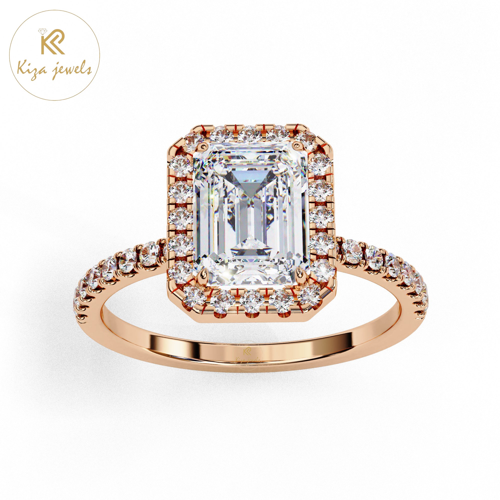 2.01 TDW Round & Emerald Cut Women's Diamond Halo Ring