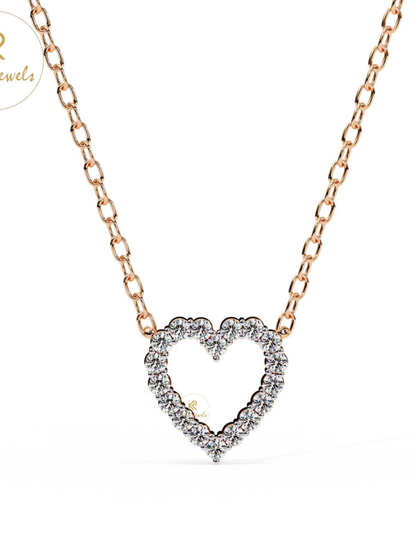 0.37 TDW Round Cut Diamond Heart Pendant With Chain