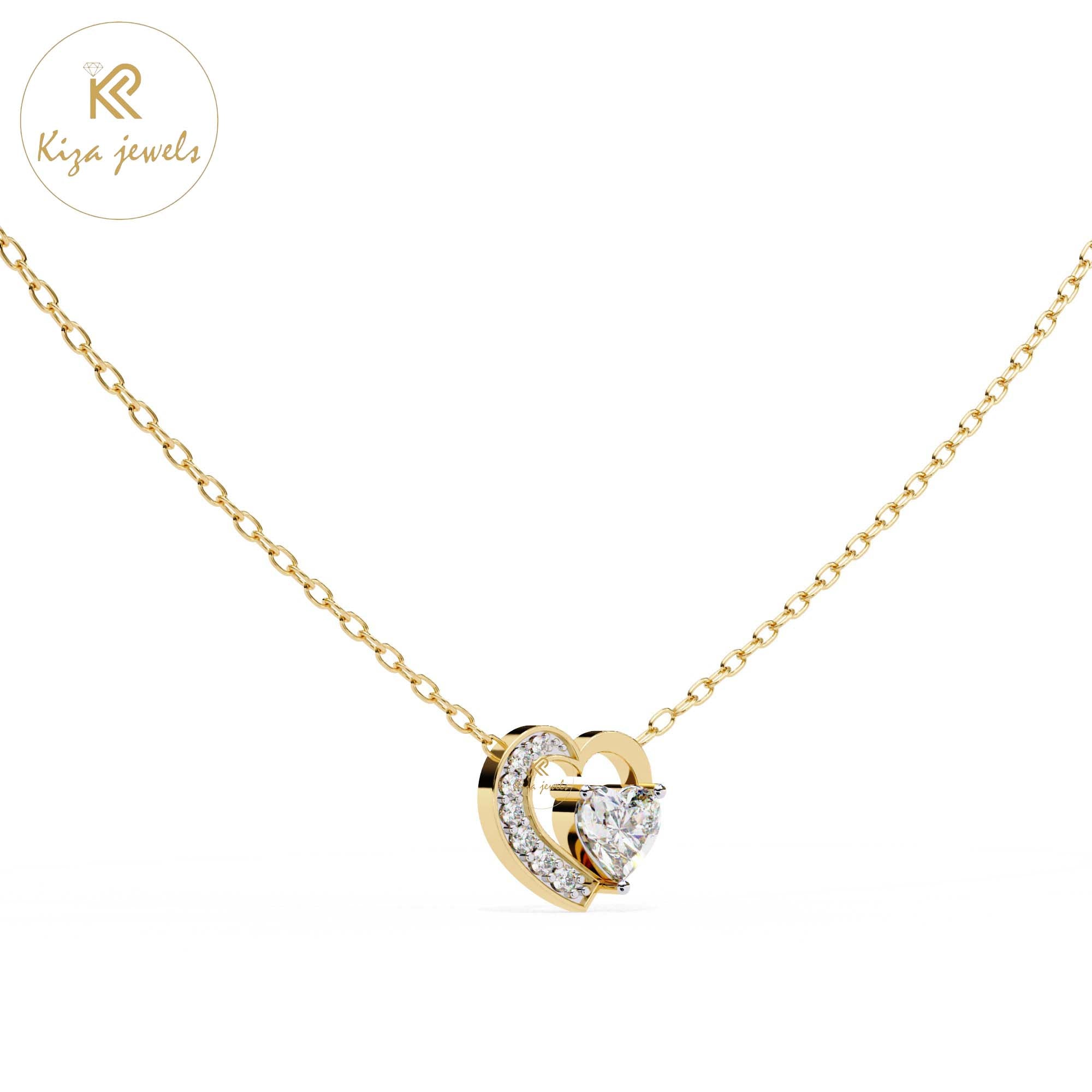 0.88 TDW Round & Heart Cut Diamond Heart Pendant With Chain