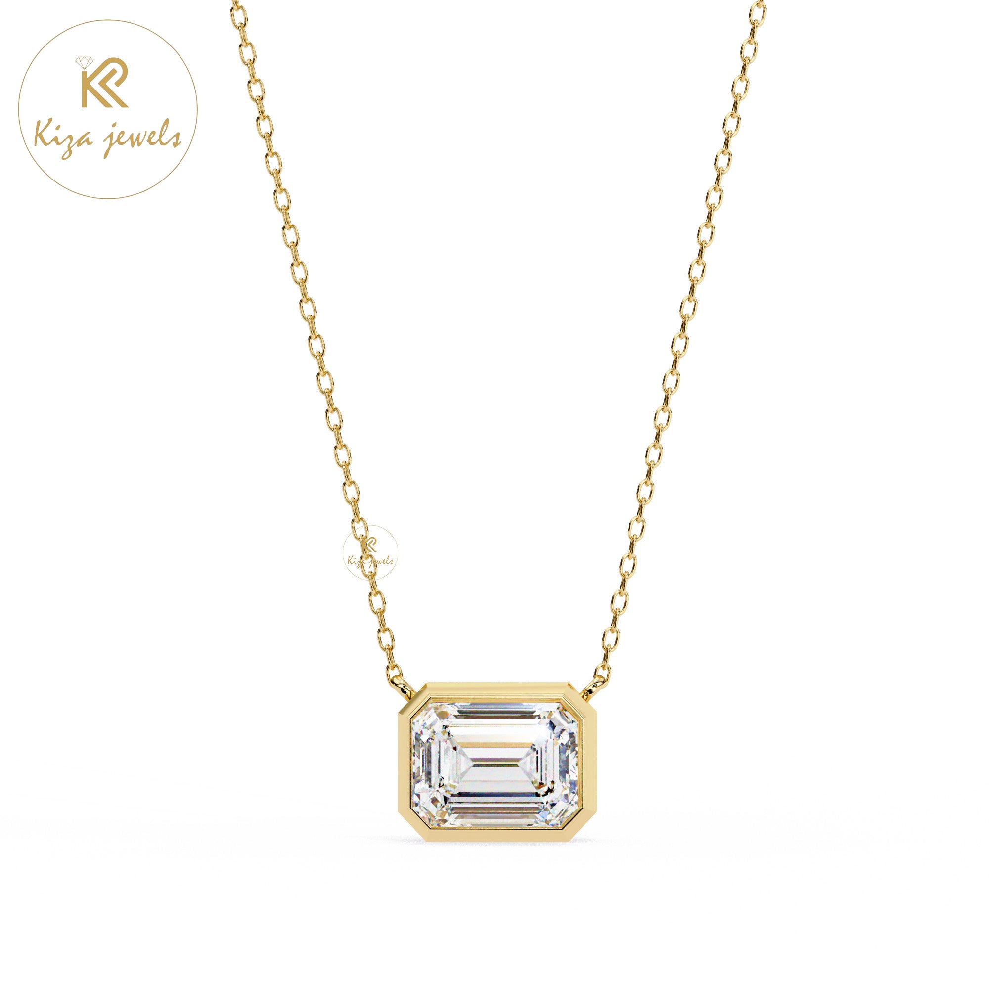 0.78 TDW Emerald Cut Diamond Solitaire Pendant With Chain