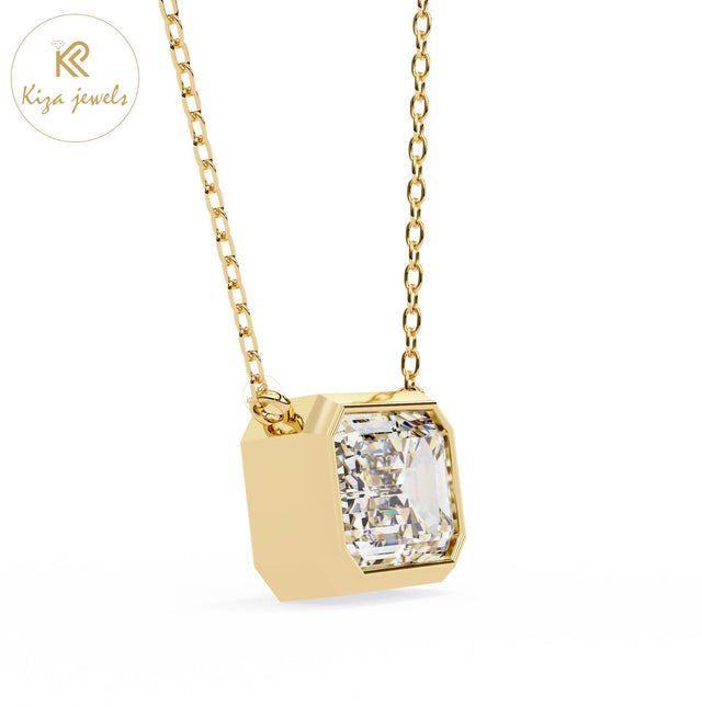 0.78 TDW Emerald Cut Diamond Solitaire Pendant With Chain