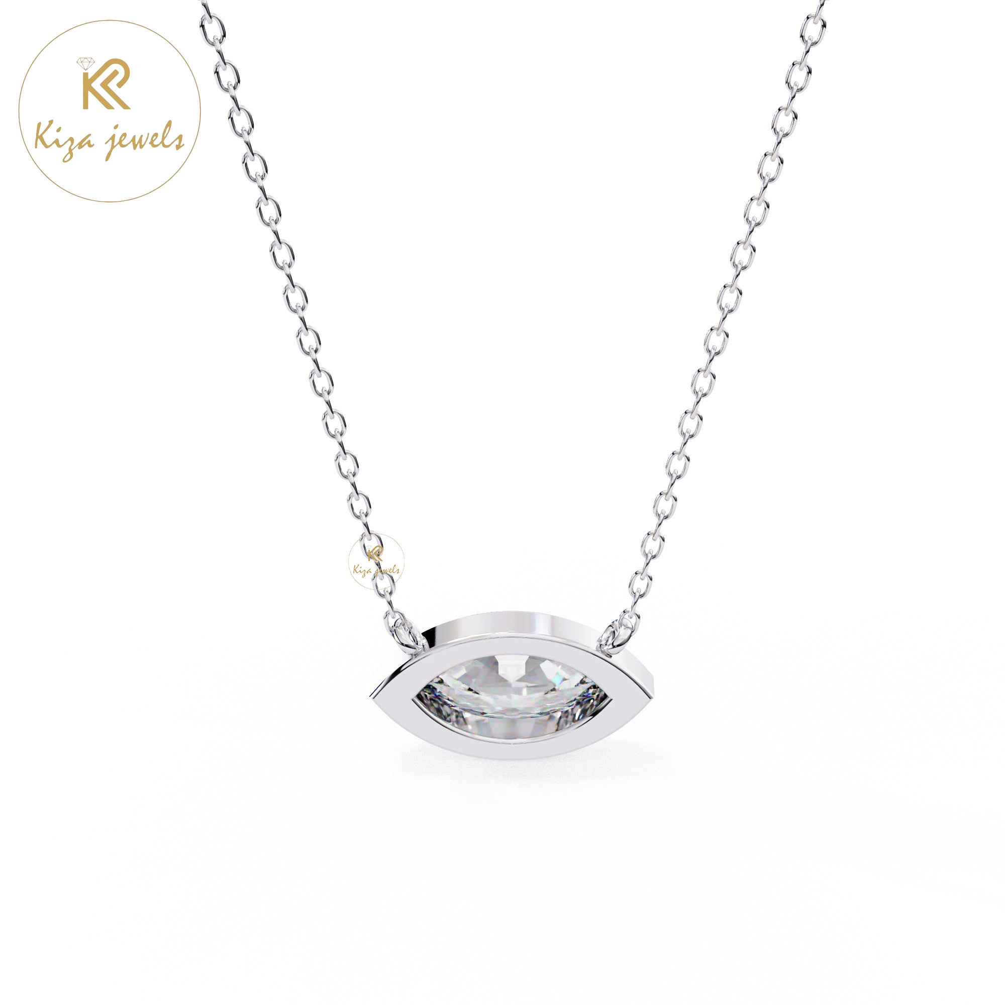 0.68 TDW Marquise Cut Diamond Solitaire Pendant With Chain