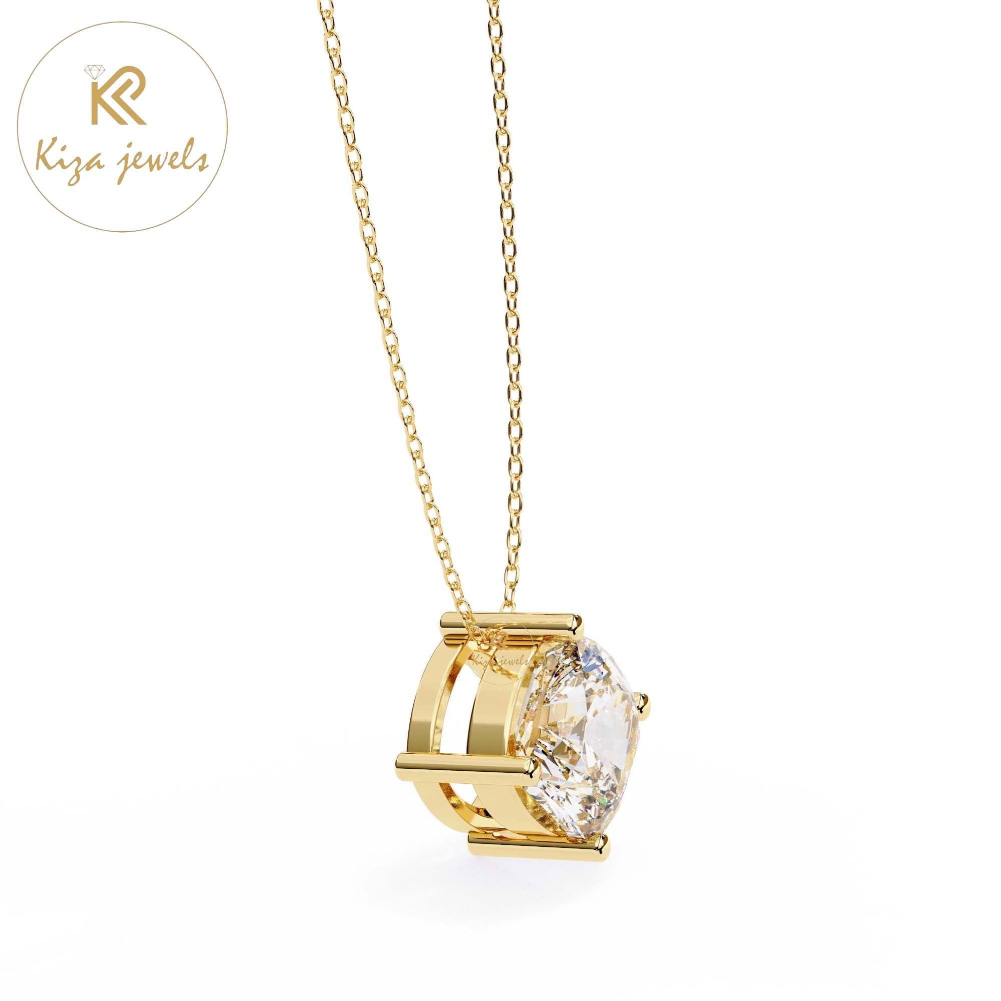 2.32 TDW Cushion Cut Diamond Solitaire Pendant With Chain