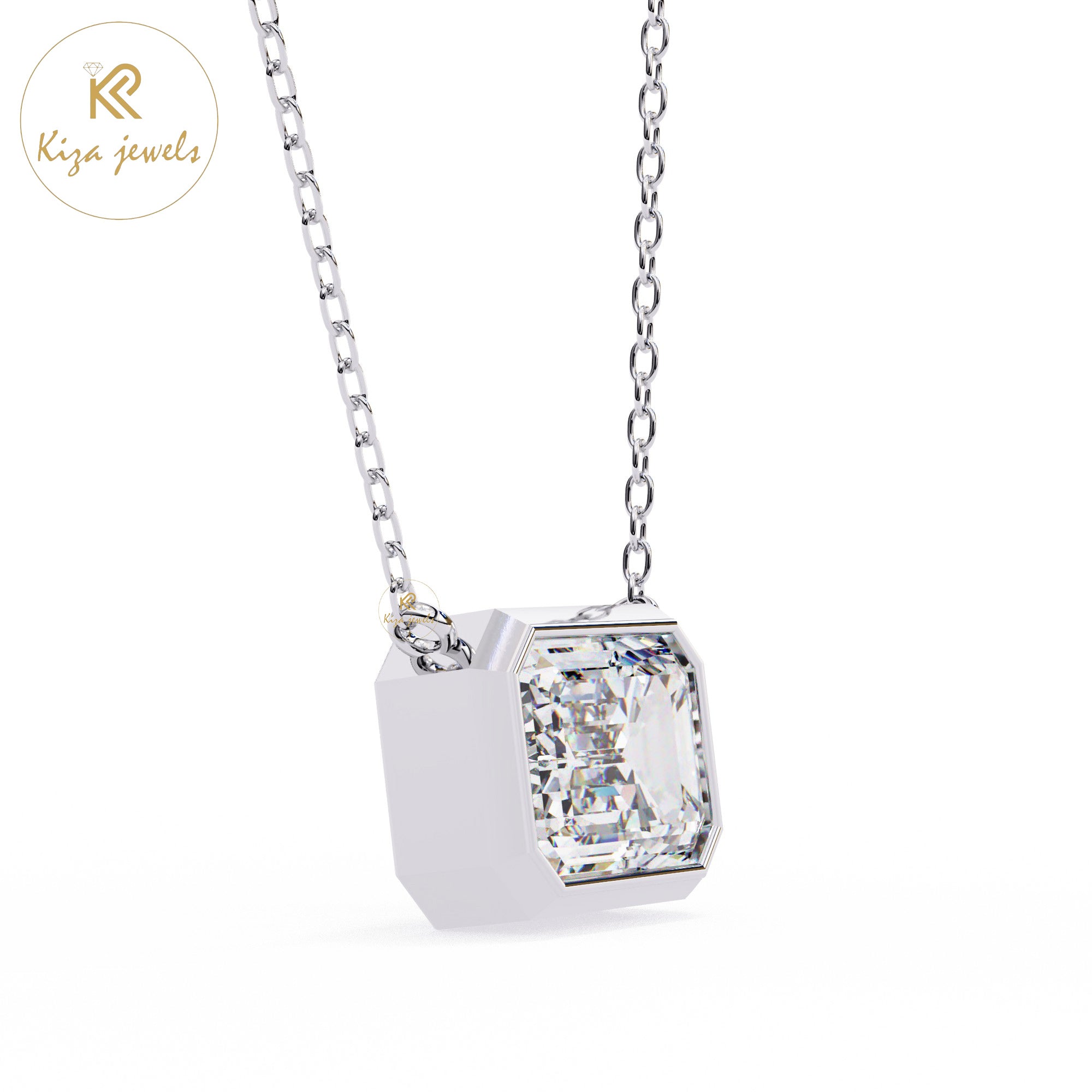 0.78 TDW Emerald Cut Diamond Solitaire Pendant With Chain