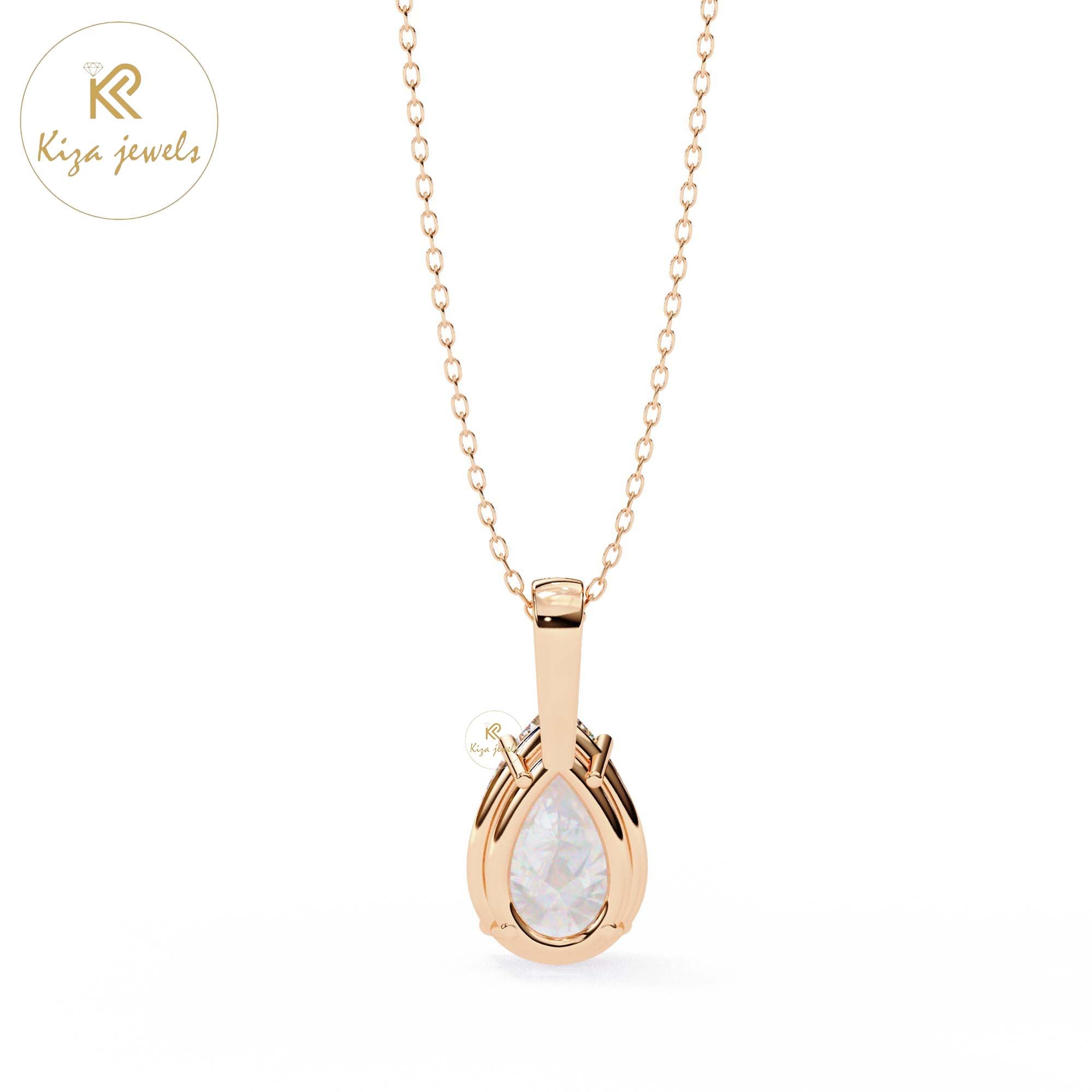 0.65 TDW Pear Cut Diamond Solitaire Pendant With Chain