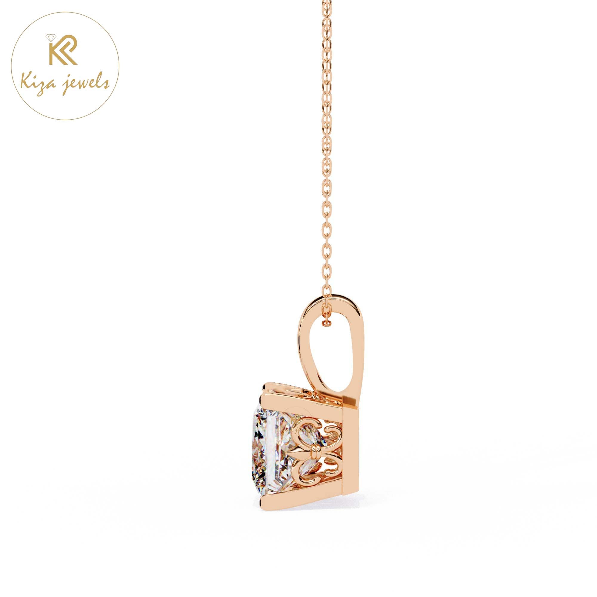 2.62 TDW Princess Cut Diamond Solitaire Pendant With Chain