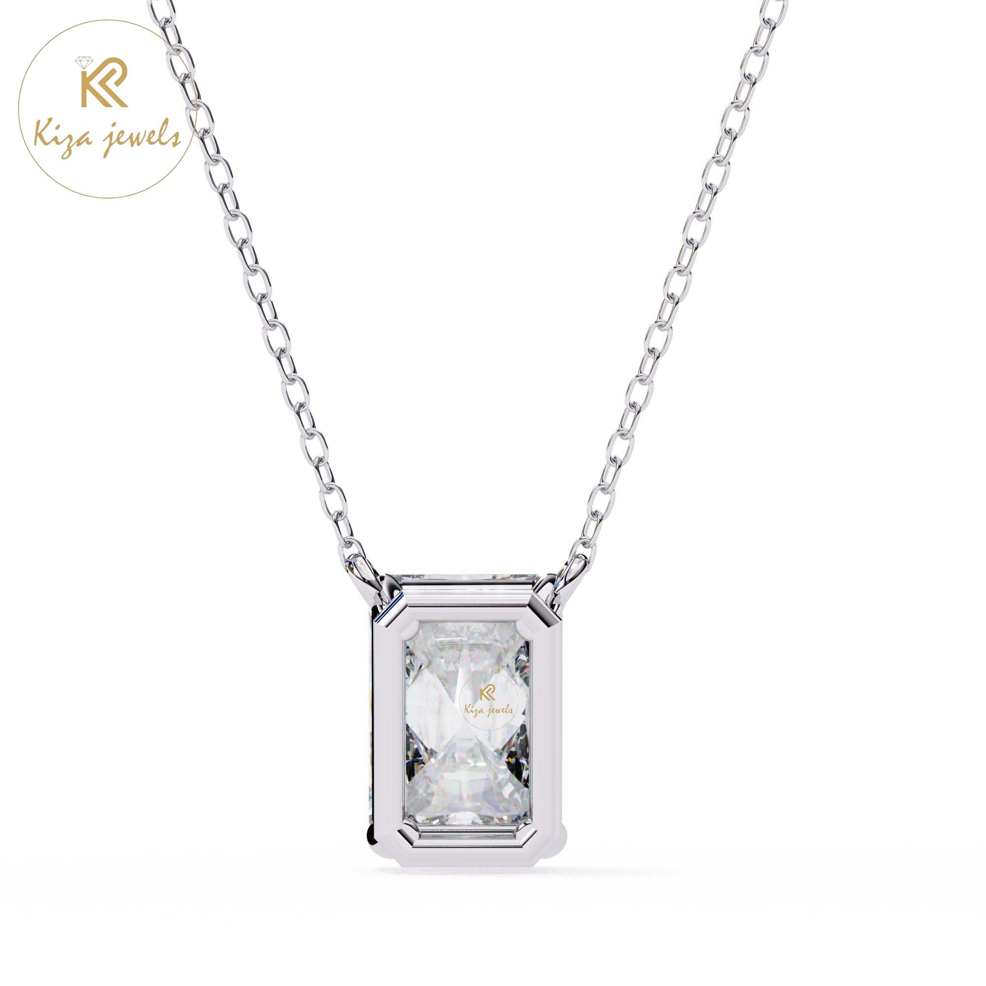 1.03 TDW Emerald Cut Diamond Solitaire Pendant With Chain