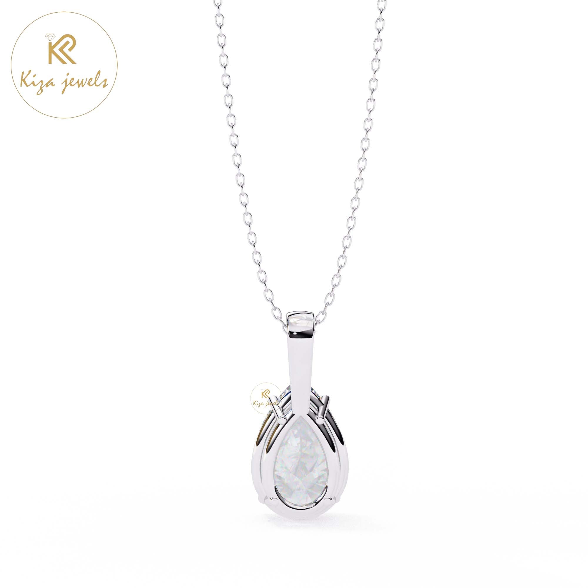 0.65 TDW Pear Cut Diamond Solitaire Pendant With Chain