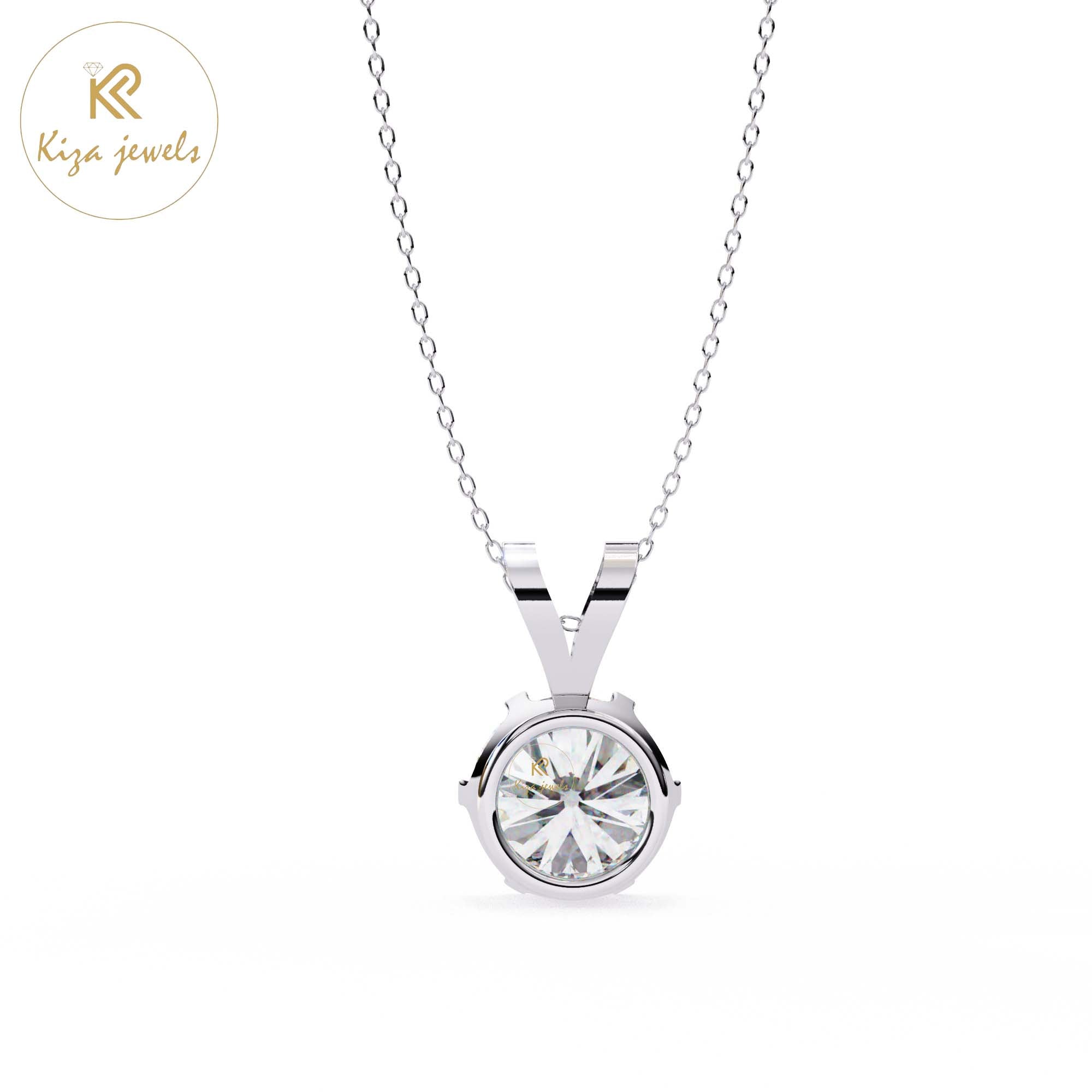 0.82 TDW Round Cut Diamond Solitaire Pendant With Chain