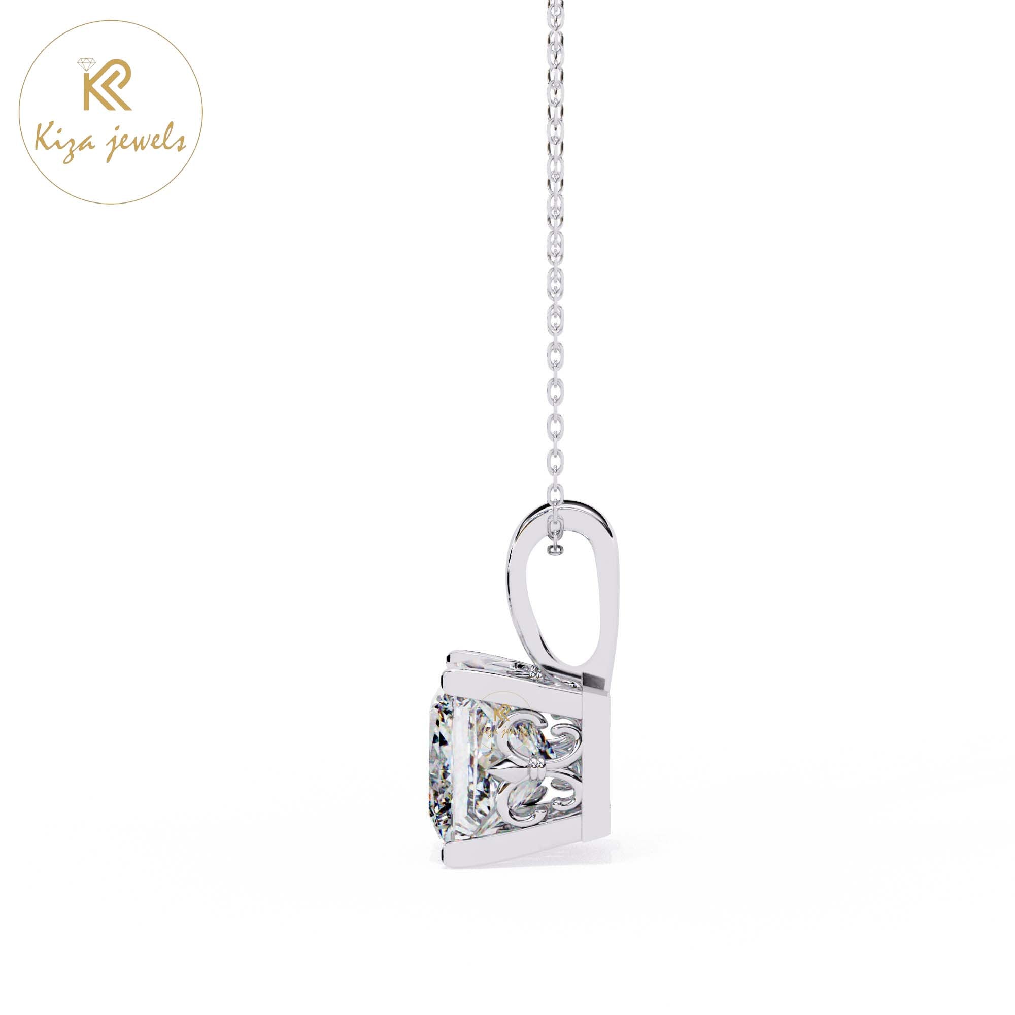 2.62 TDW Princess Cut Diamond Solitaire Pendant With Chain