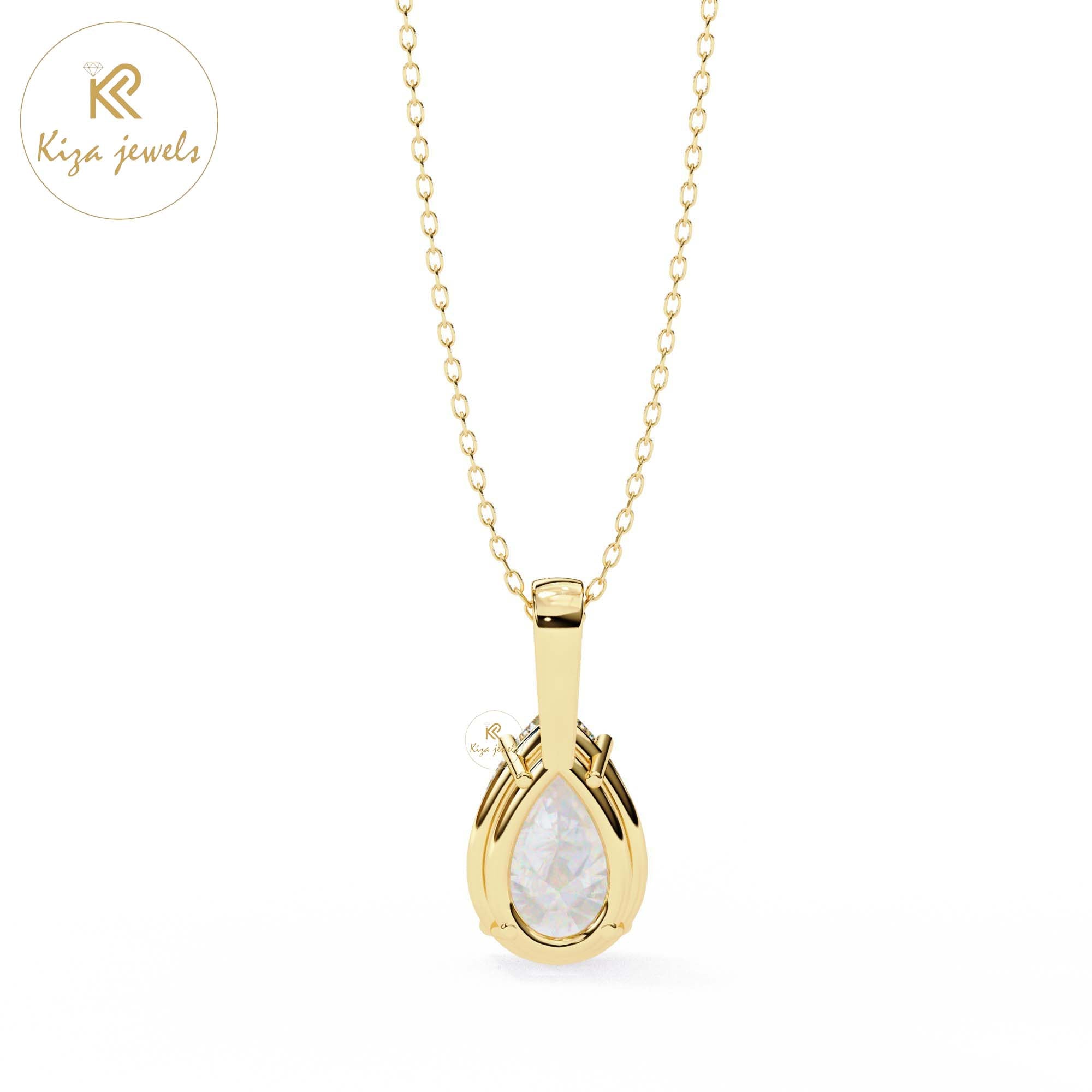 0.65 TDW Pear Cut Diamond Solitaire Pendant With Chain