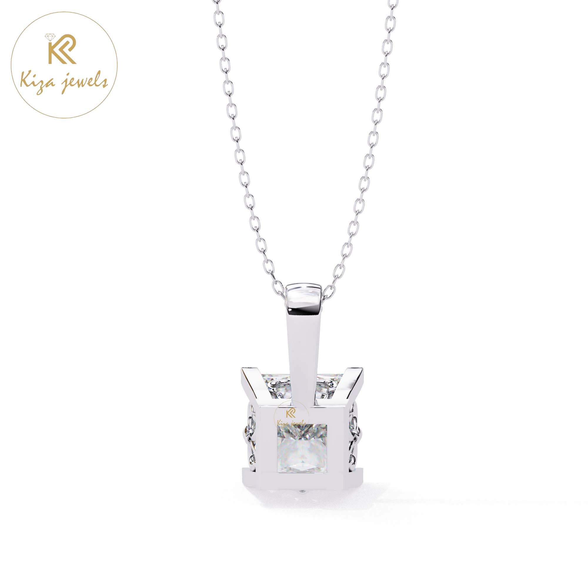 2.62 TDW Princess Cut Diamond Solitaire Pendant With Chain