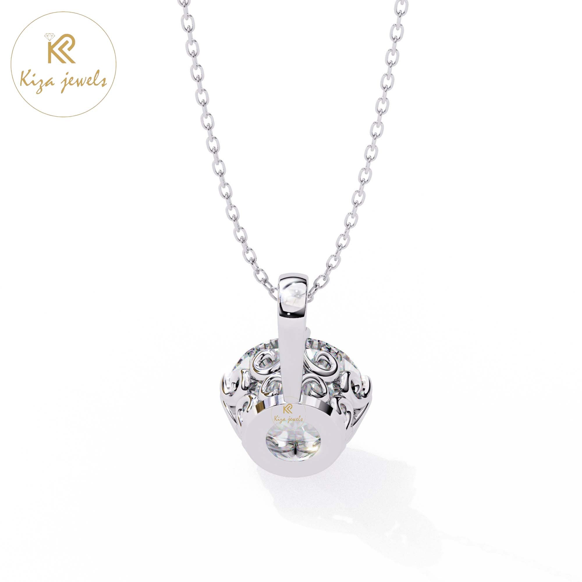 0.94 TDW Round Cut Diamond Solitaire Pendant With Chain