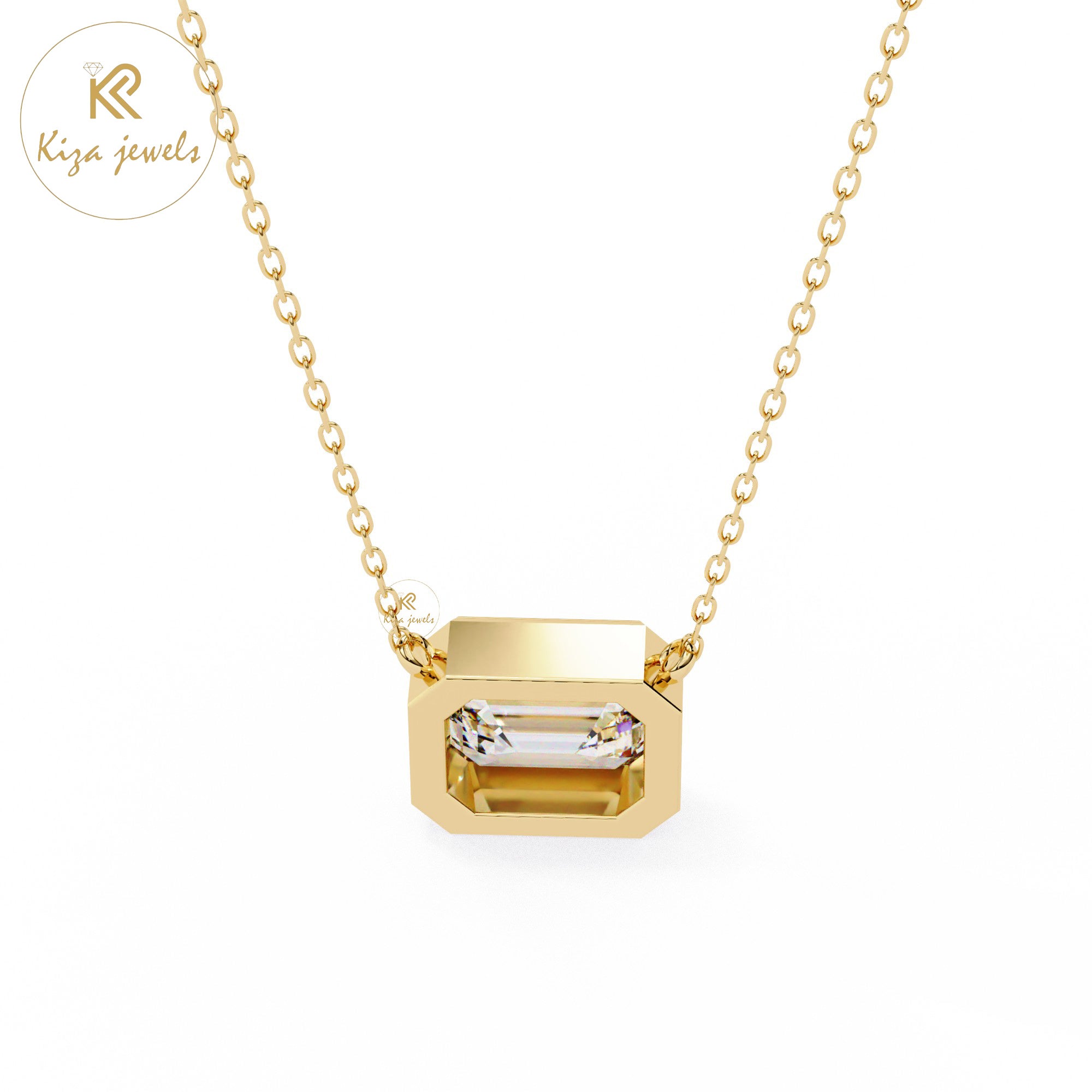 0.78 TDW Emerald Cut Diamond Solitaire Pendant With Chain