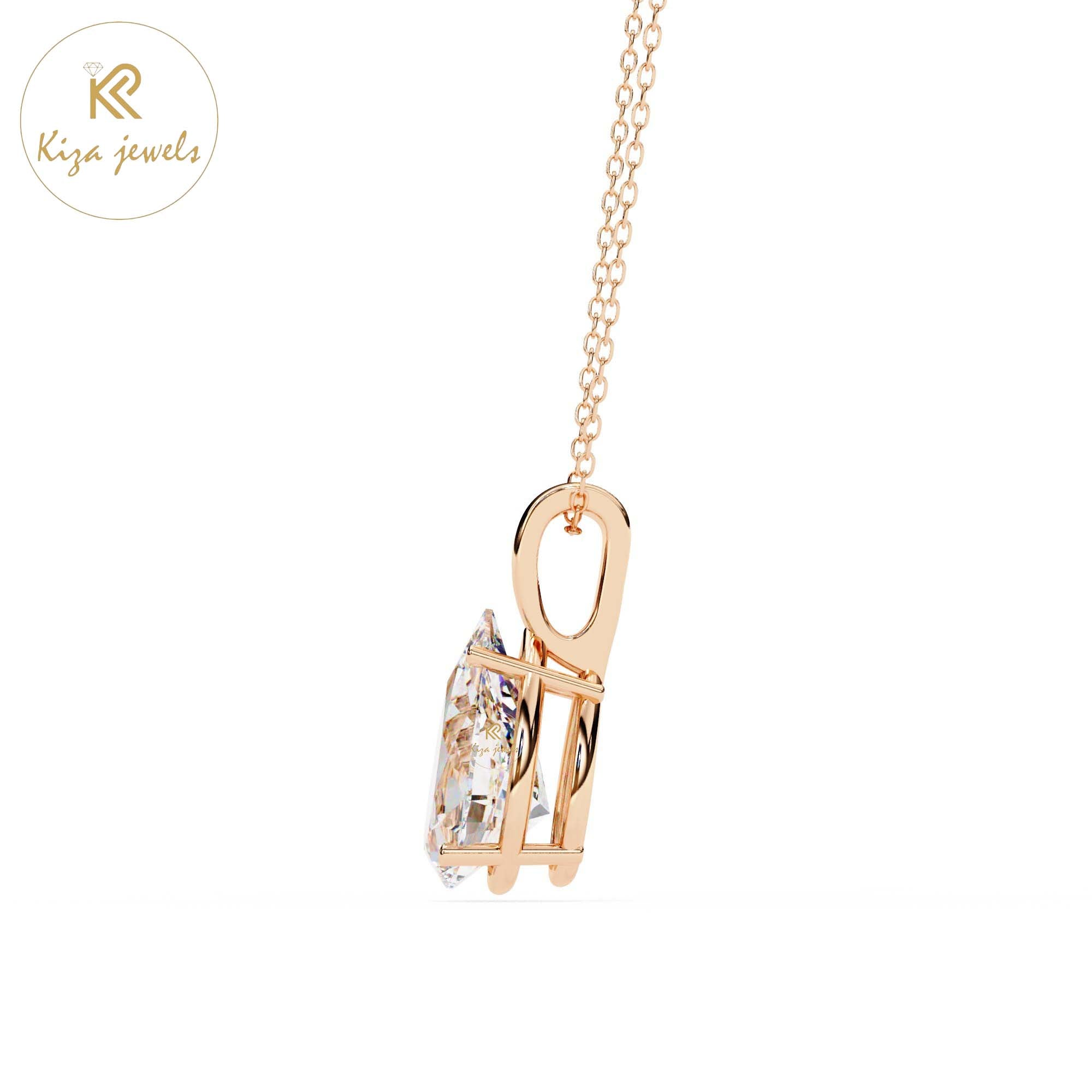 0.65 TDW Pear Cut Diamond Solitaire Pendant With Chain